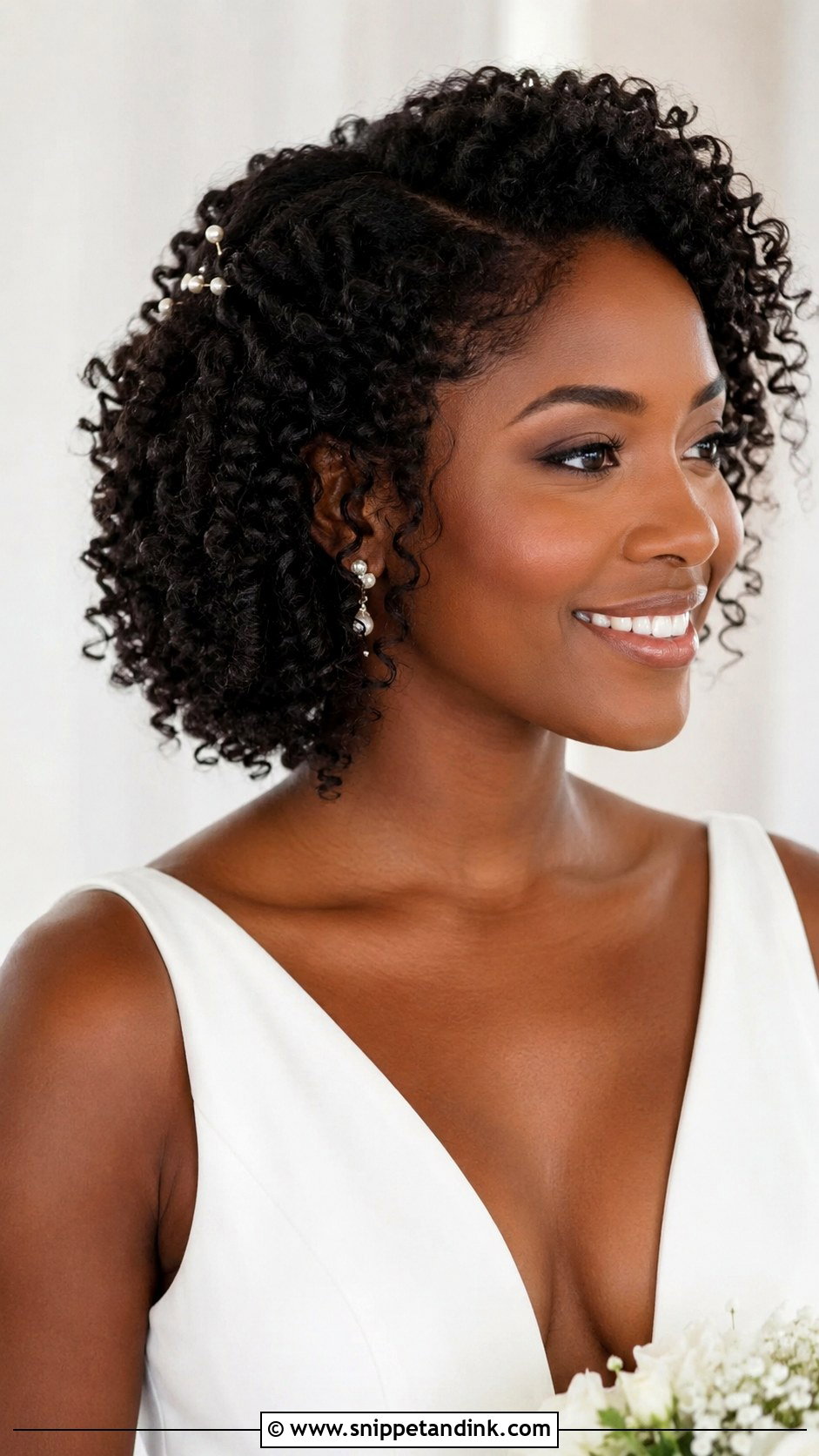 Half Up Natural Curly Wedding Hair For Short Hair - Snippet and Ink - 15 Half-Up Natural Curly Wedding Hairstyles