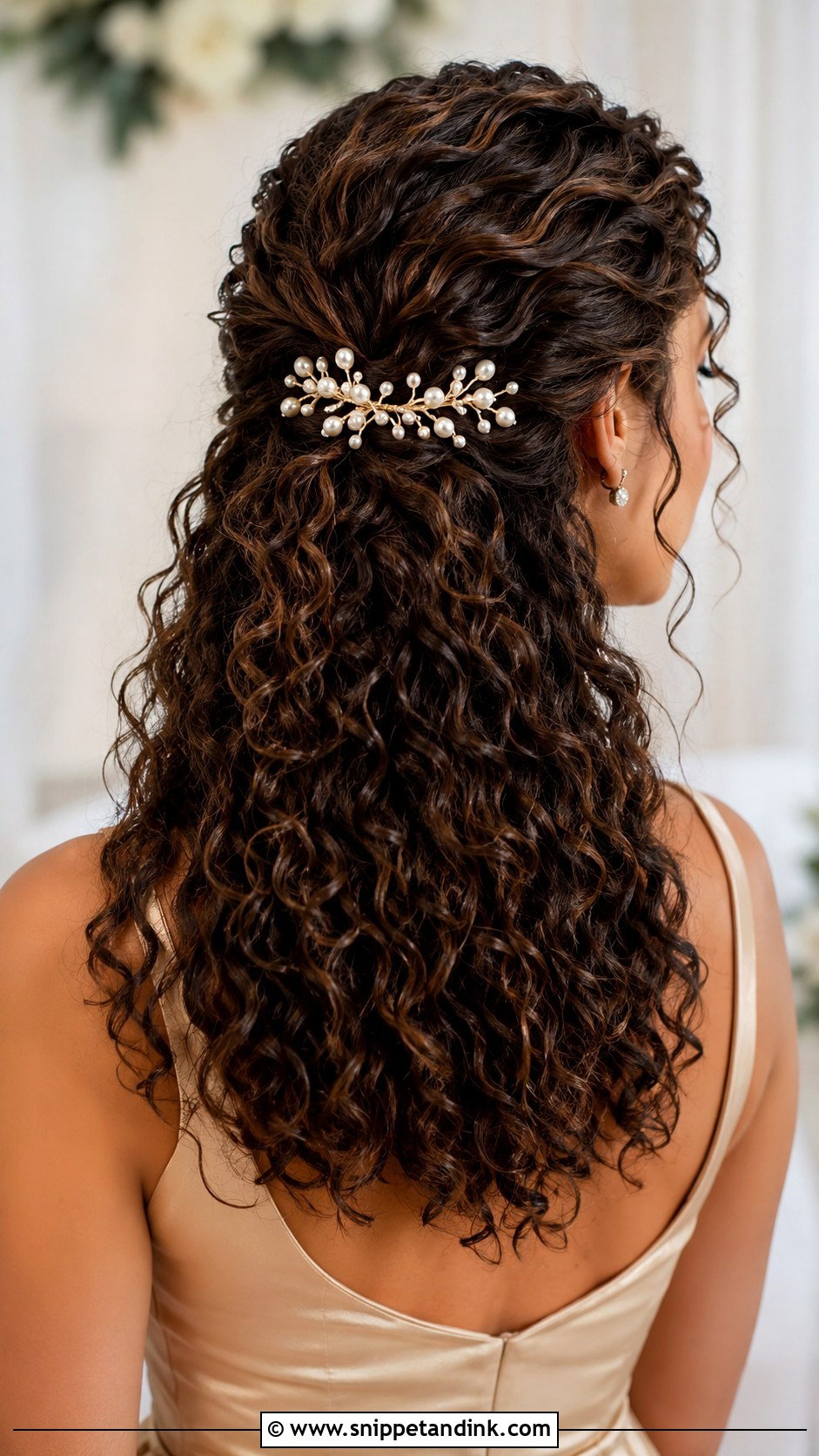 Half Up Natural Curly Wedding Hair With Clip - Snippet and Ink - 15 Half-Up Natural Curly Wedding Hairstyles