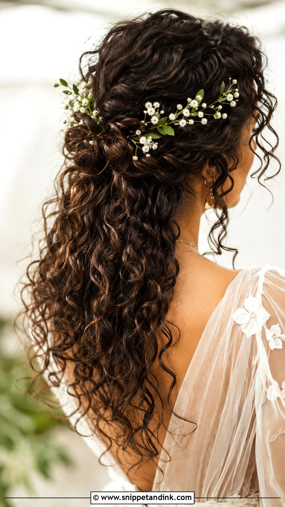 Half Up Natural Curly Wedding Hair With Flowers - Snippet and Ink - 15 Half-Up Natural Curly Wedding Hairstyles