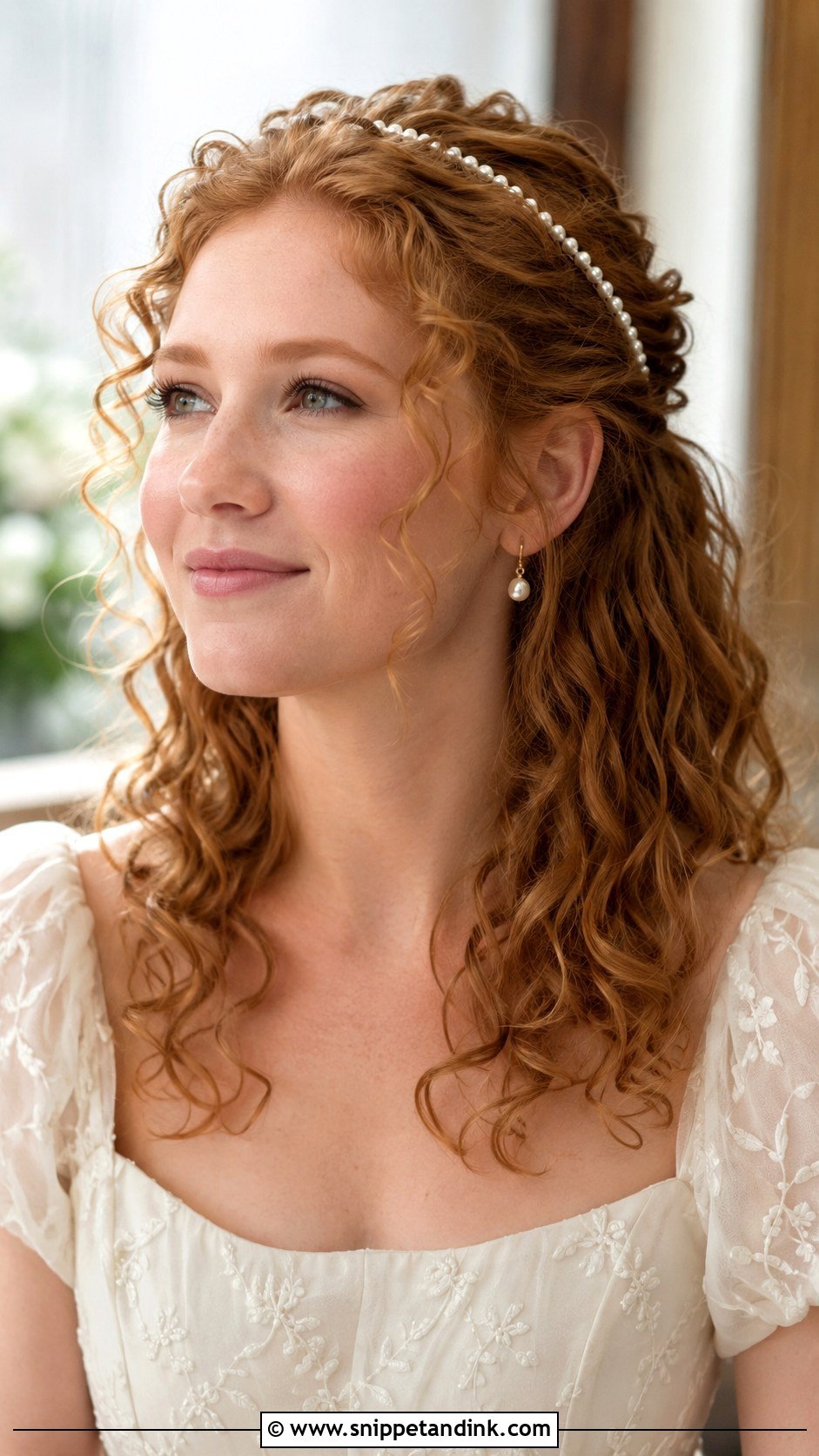 Half Up Natural Curly Wedding Hair With Headband - Snippet and Ink - 15 Half-Up Natural Curly Wedding Hairstyles
