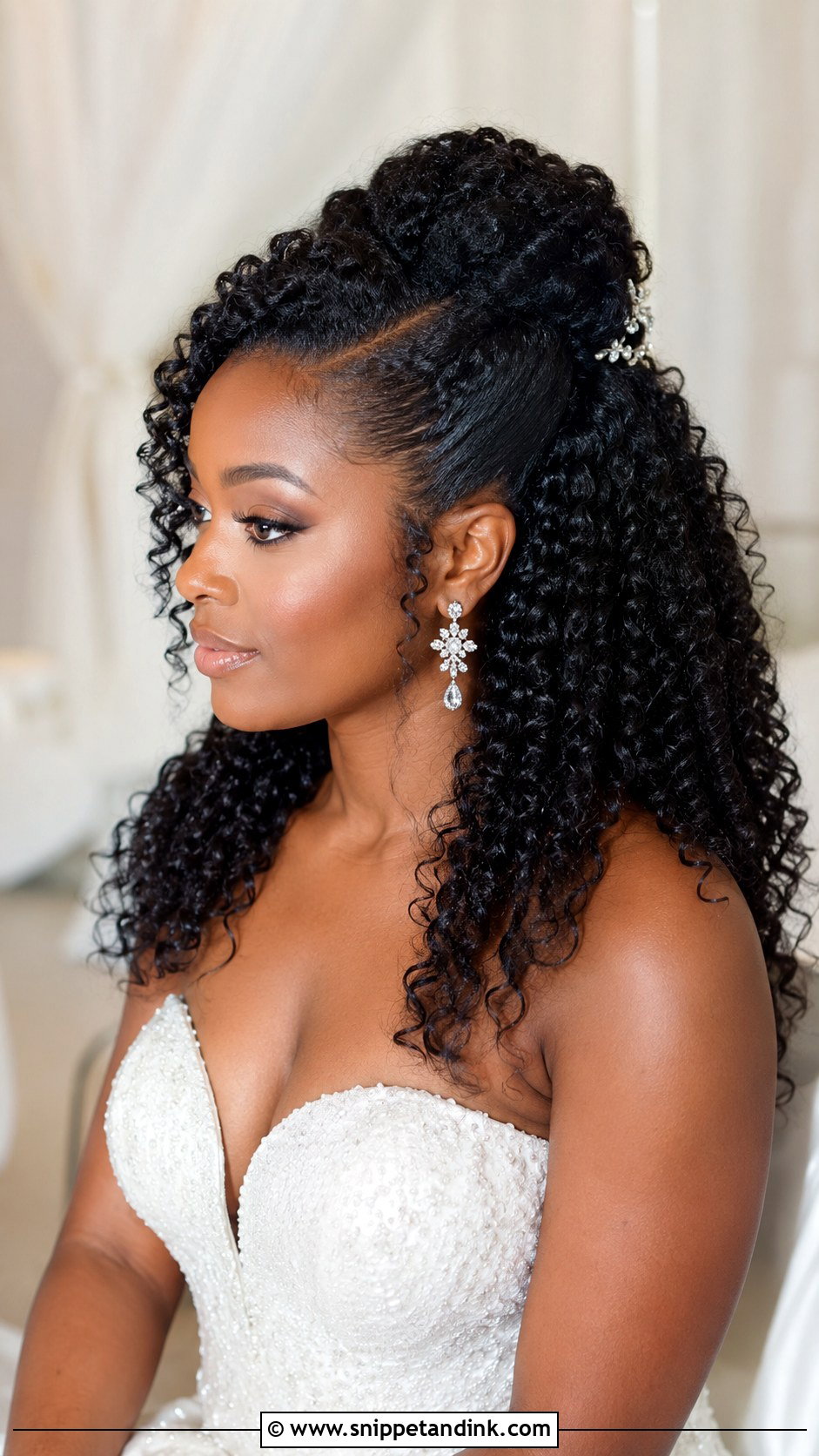 Half Up Natural Curly Wedding Hair With High Crown - Snippet and Ink - 15 Half-Up Natural Curly Wedding Hairstyles
