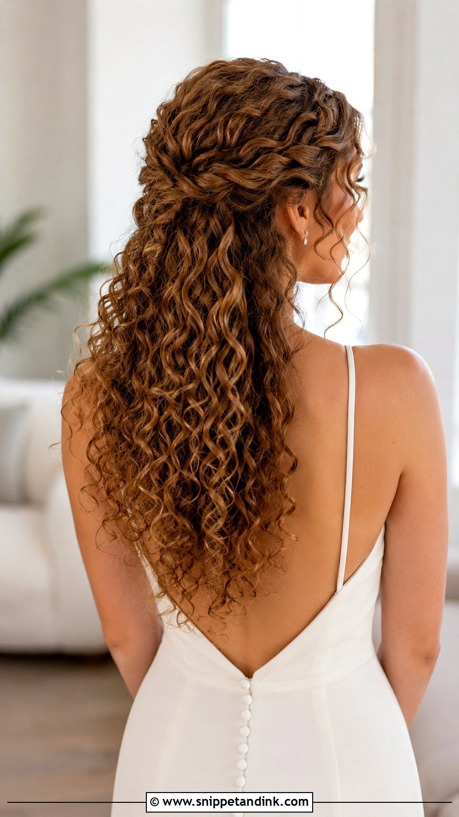 Half Up Natural Curly Wedding Hair With Low Crown - Snippet and Ink - 15 Half-Up Natural Curly Wedding Hairstyles
