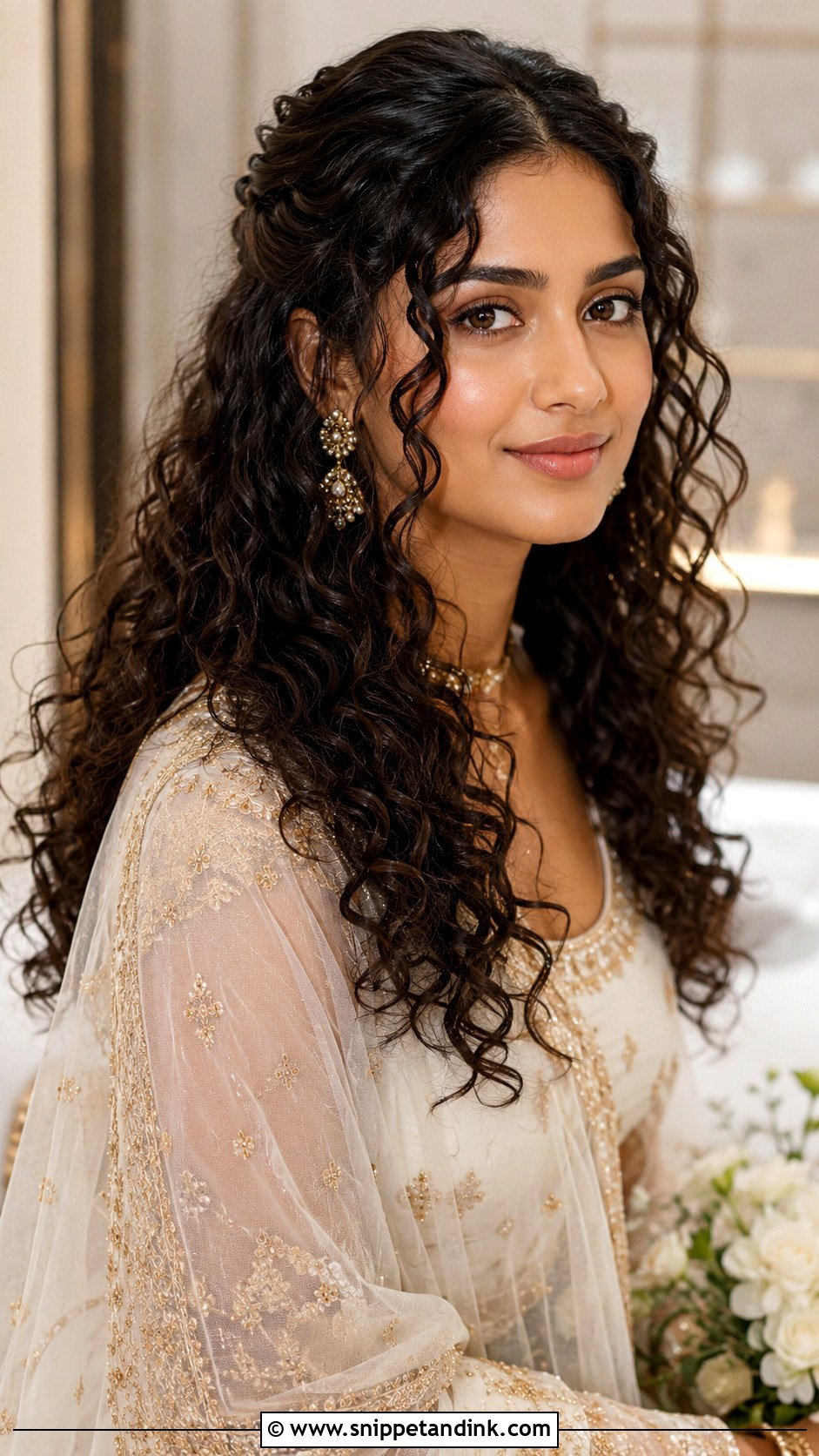 Half Up Natural Curly Wedding Hair With Middle Part - Snippet and Ink - 15 Half-Up Natural Curly Wedding Hairstyles