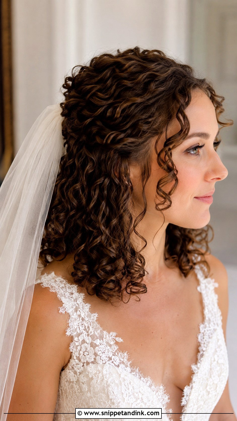Half Up Natural Curly Wedding Hair With Veil - Snippet and Ink - 15 Half-Up Natural Curly Wedding Hairstyles