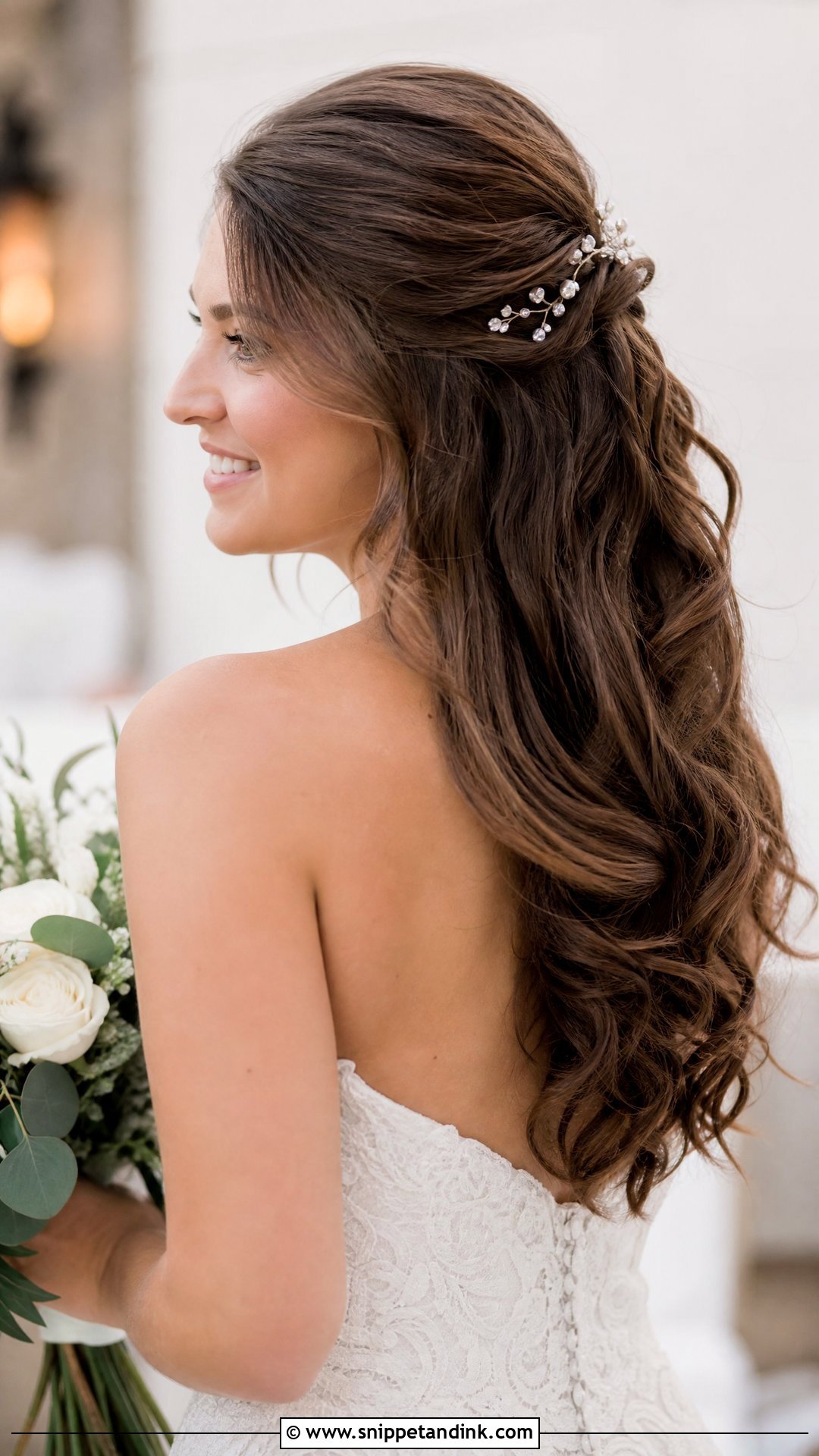 Half Up Pinned Back Curls for Brides - Snippet and Ink - 20 Half-Up Wedding Hairstyles for Long Hair the Bride