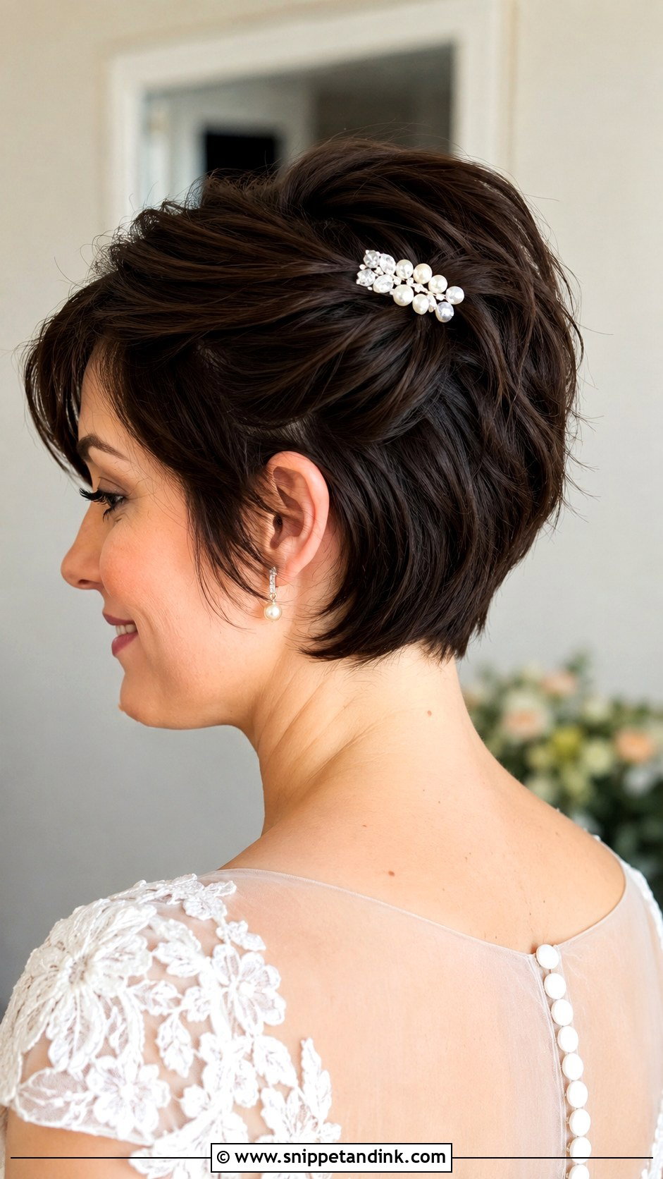 Half Up Pixie with Accent Clip - Snippet and Ink - 25 Half-Up Short Hair Wedding Ideas