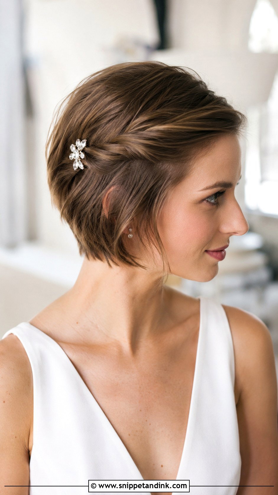 Half Up Pixie with Side Twist - Snippet and Ink - 25 Half-Up Short Hair Wedding Ideas
