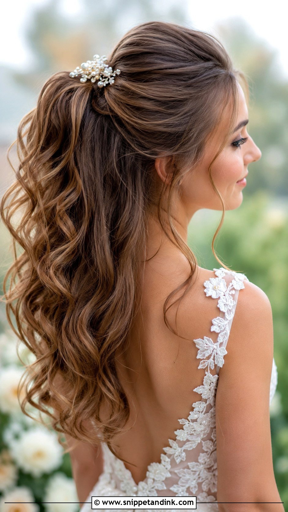 Half Up Ponytail Wedding Hairstyle - Snippet and Ink - 30 Elegant Ponytail Wedding Hairstyles