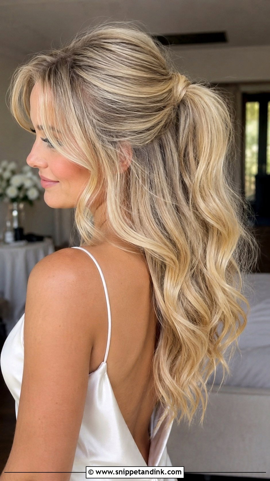 Half Up Ponytail Wedding Hairstyle For Long Hair - Snippet and Ink - 20 Casual Wedding Hairstyles for Long Hair