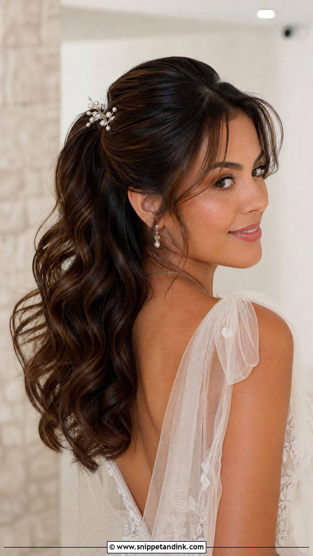 Half Up Ponytail Wedding Hairstyle - Snippet and Ink - 15 Classy Ponytail Wedding Hairstyles