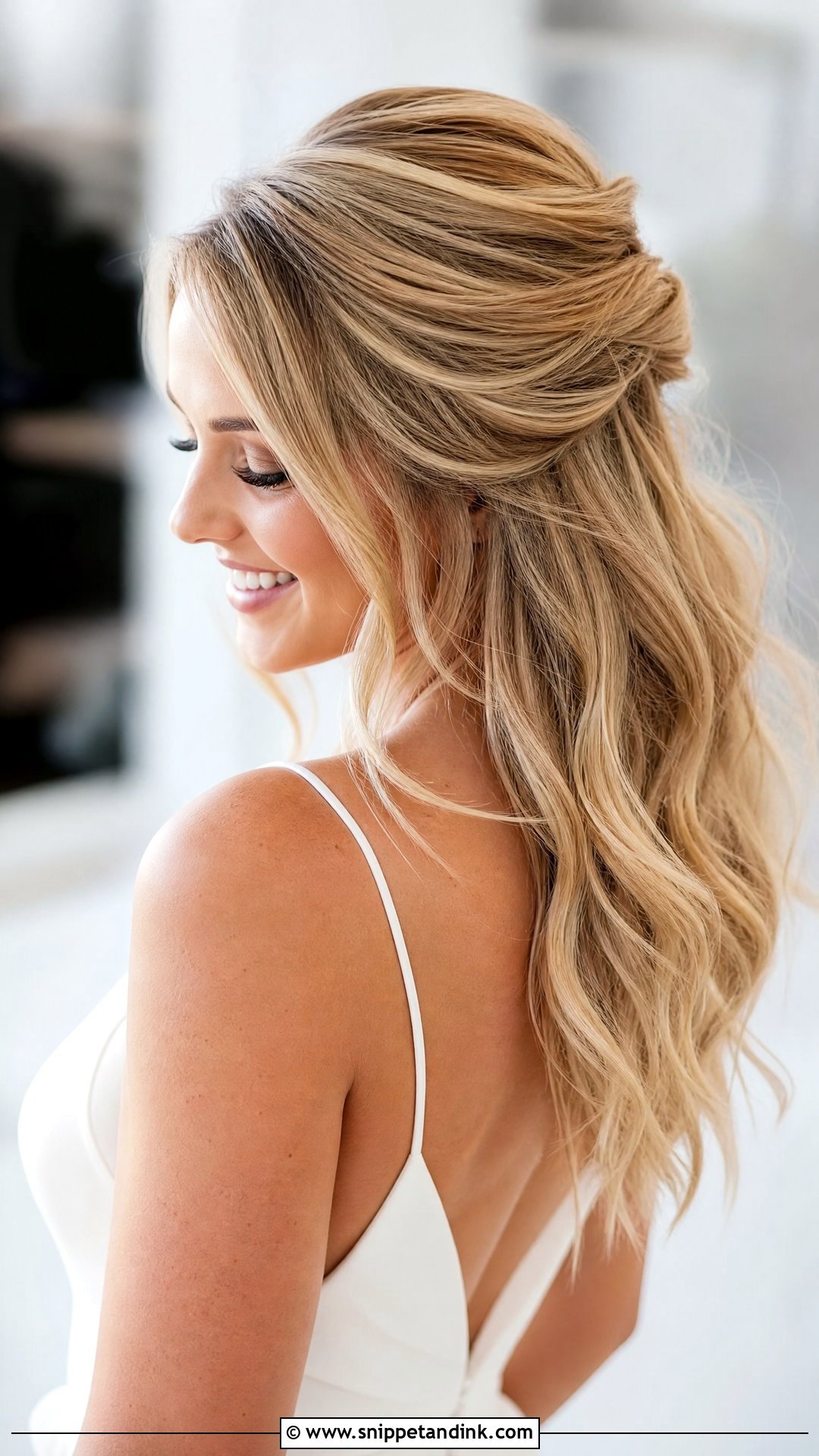 Half Up Ponytail With Soft Waves - Snippet and Ink - 20 Long Half-Up Half-Down Wedding Hairstyles