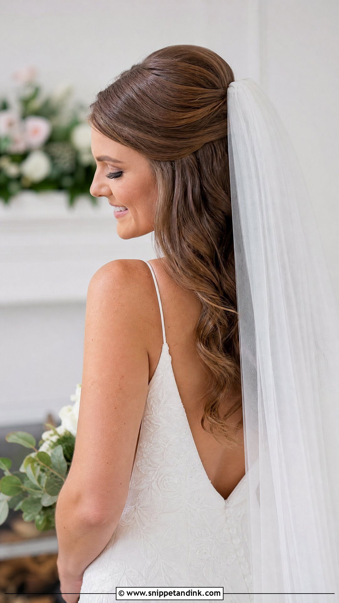Half Up Ponytail With Veil - Snippet and Ink - 20 Half-Up Ponytail Wedding Ideas