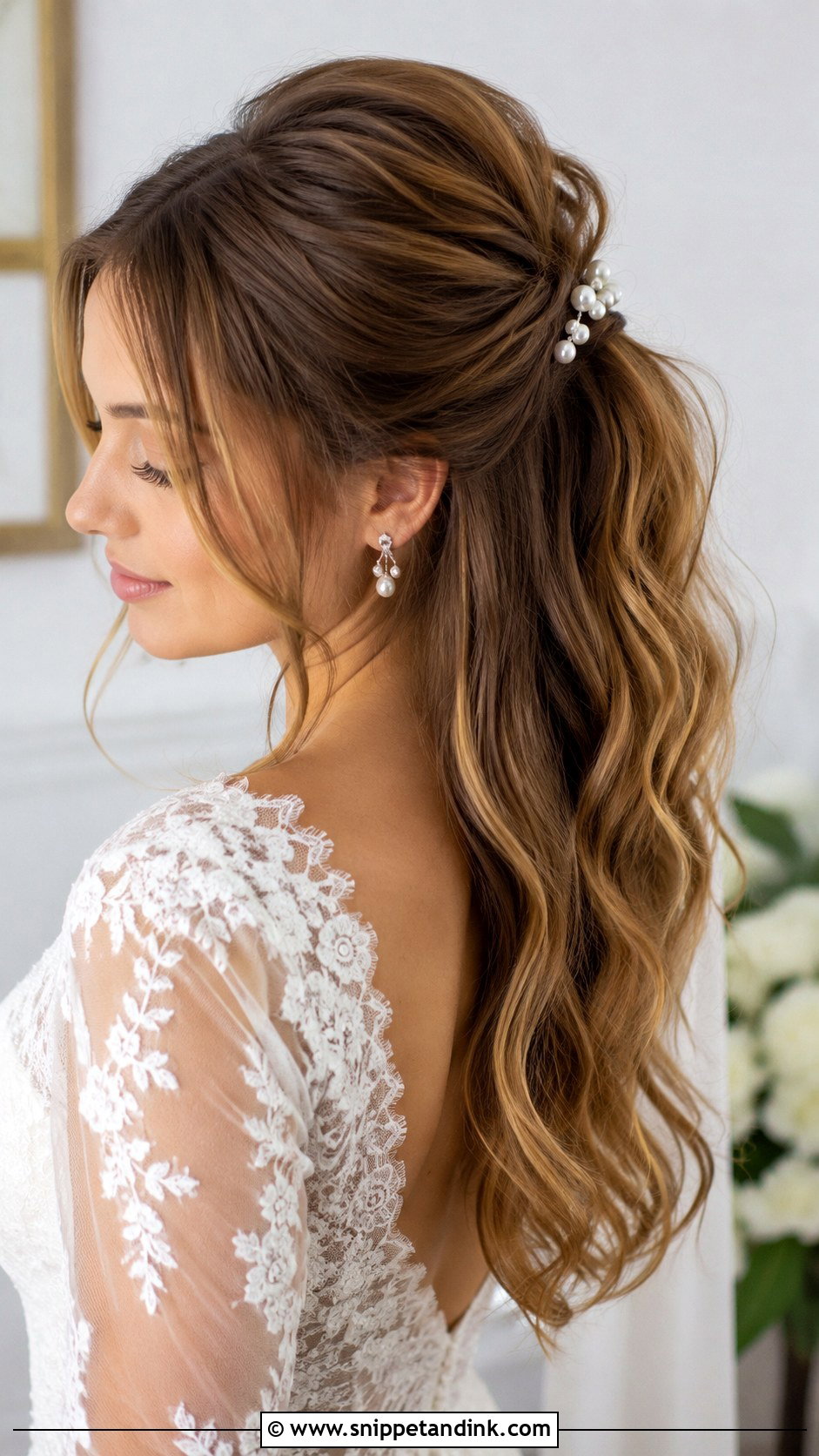Half Up Ponytail for Brides - Snippet and Ink - 20 Fancy Ponytail Wedding Hairstyles