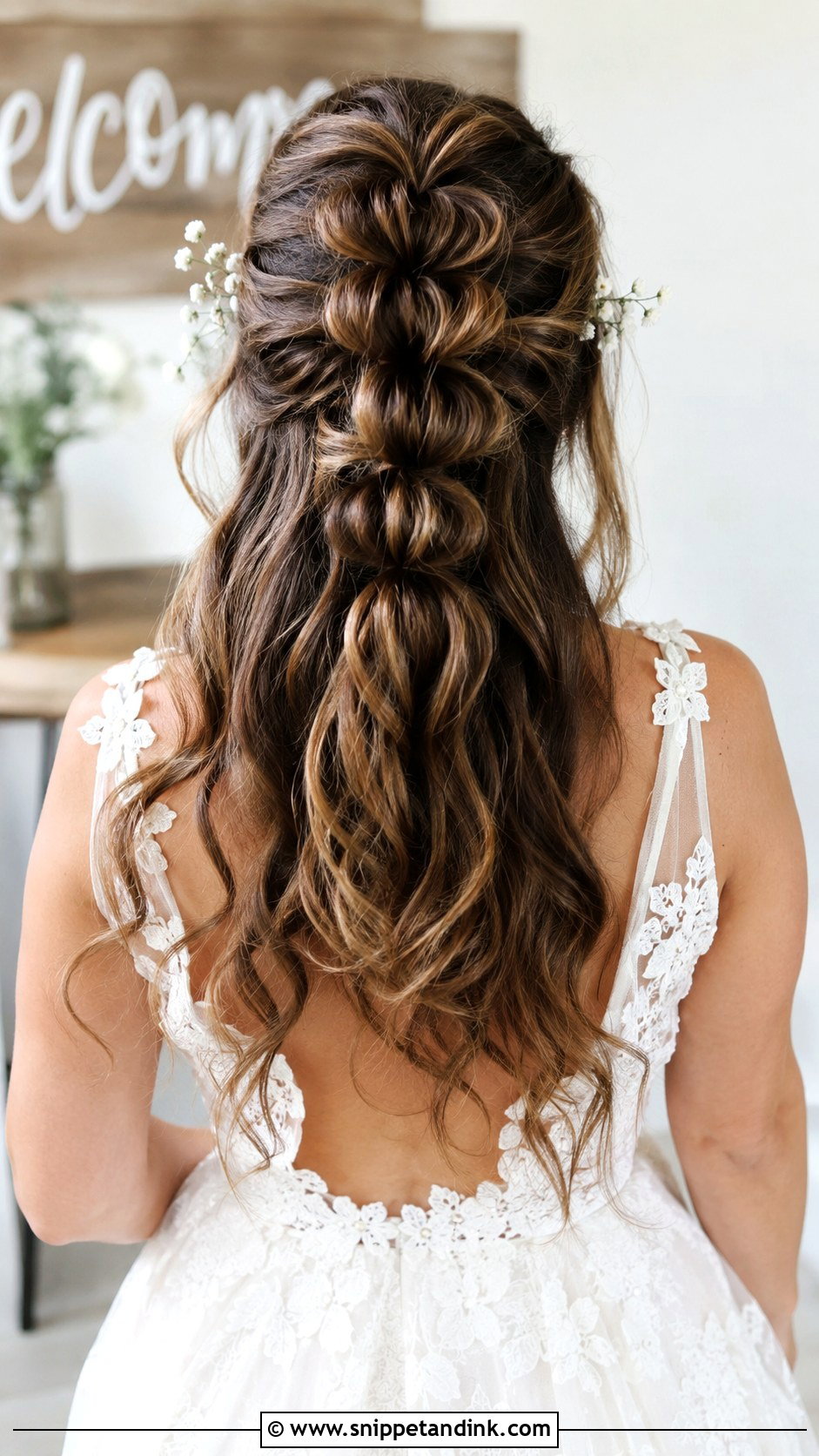 Half Up Pull Through Braid Style - Snippet and Ink - 20 Mid Length Bridal Half-Up Half-Down Hair Ideas