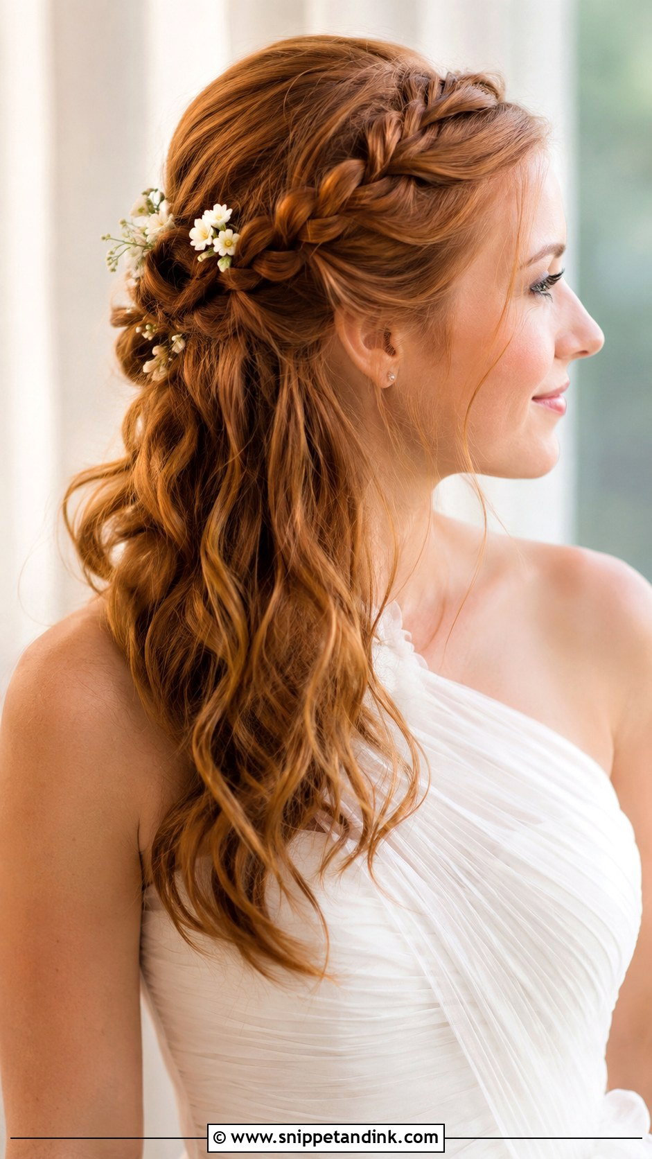 Half Up Side Braid With Waves - Snippet and Ink - 25 Long Half-Up Half-Down Wedding Hair Ideas