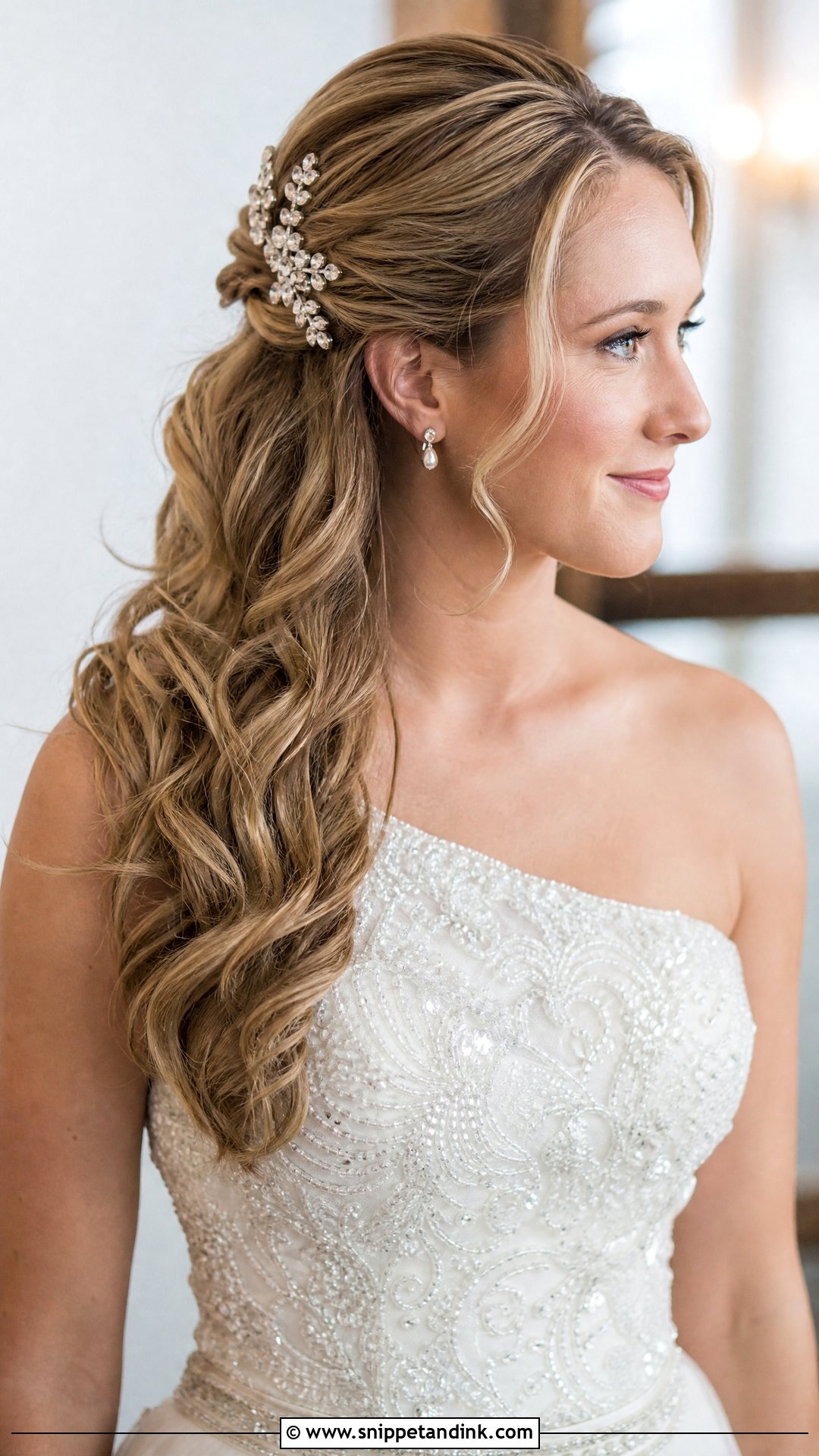 Half Up Side Swept Wedding Hairstyle - Snippet and Ink - 20 Half Updo Wedding Ideas
