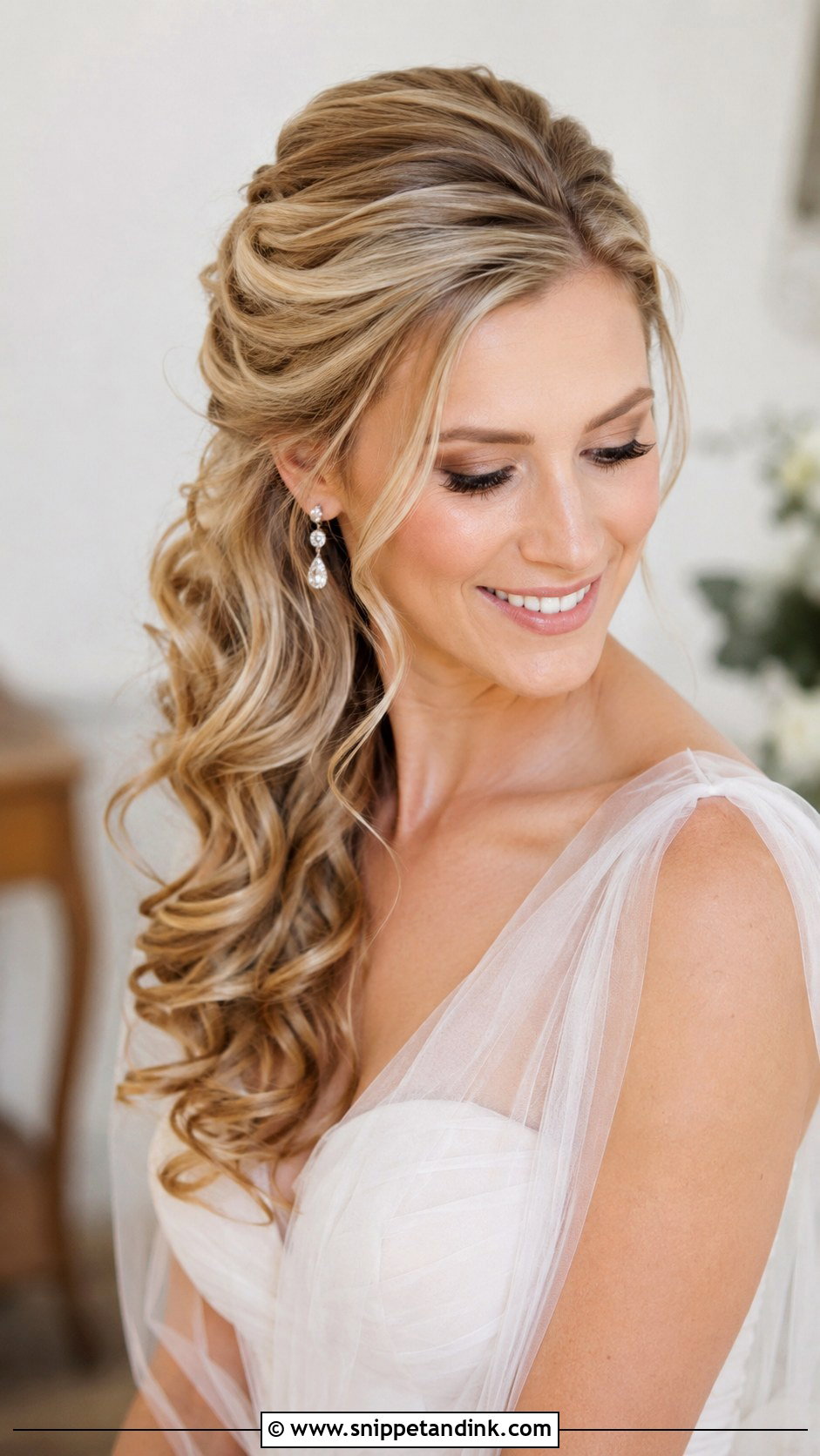 Half Up Side Swept Wedding Hairstyle - Snippet and Ink - 15 Wedding Hairstyles for Long Hair to the Side