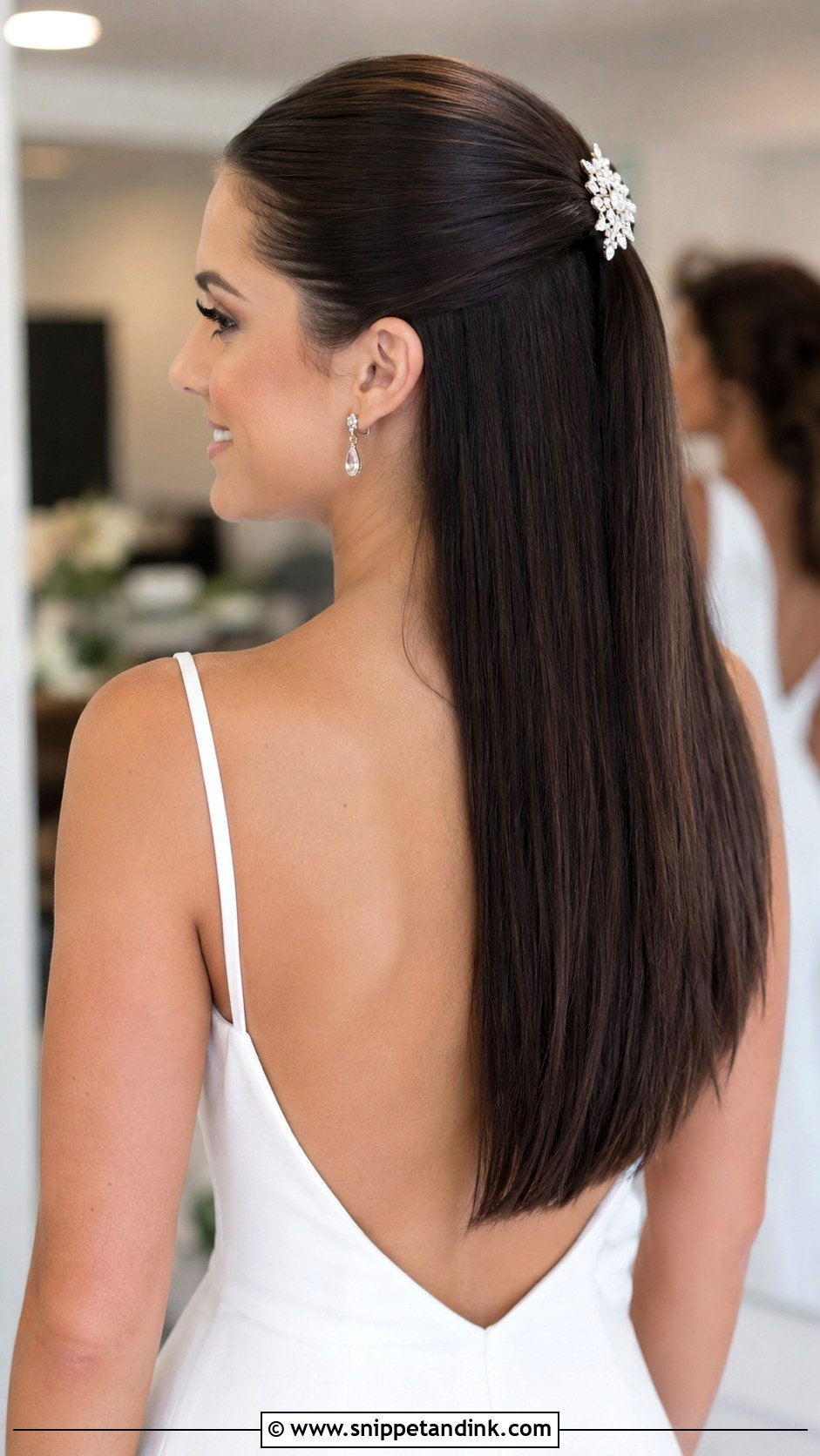 Half Up Sleek Straight Style - Snippet and Ink - 25 Half-Up Long Hair Wedding Styles