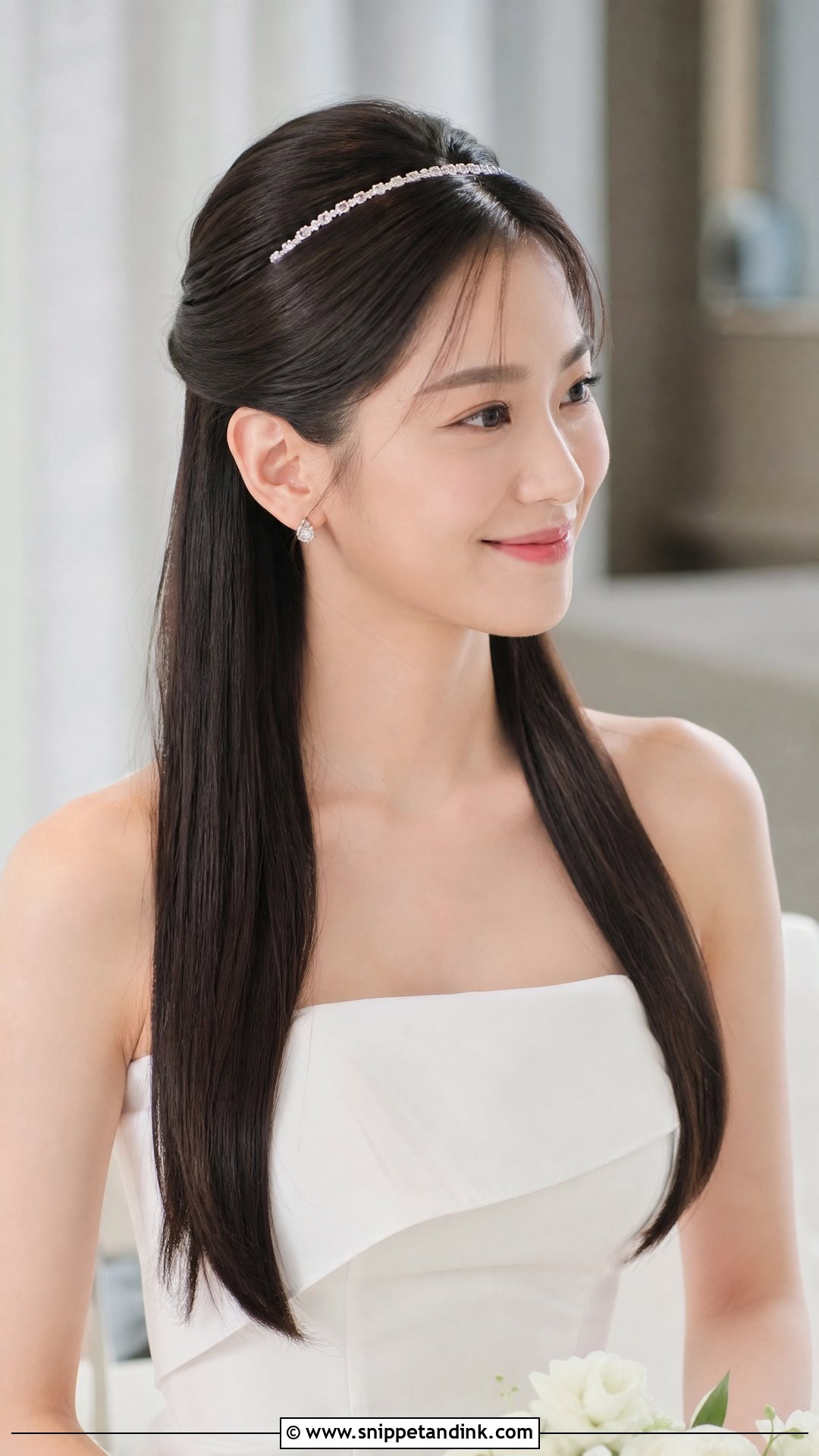 Half Up Sleek Straight Wedding Hairstyle - Snippet and Ink - 20 Clip in Hair Extensions Styles Half-Up Down Wedding Hairstyles