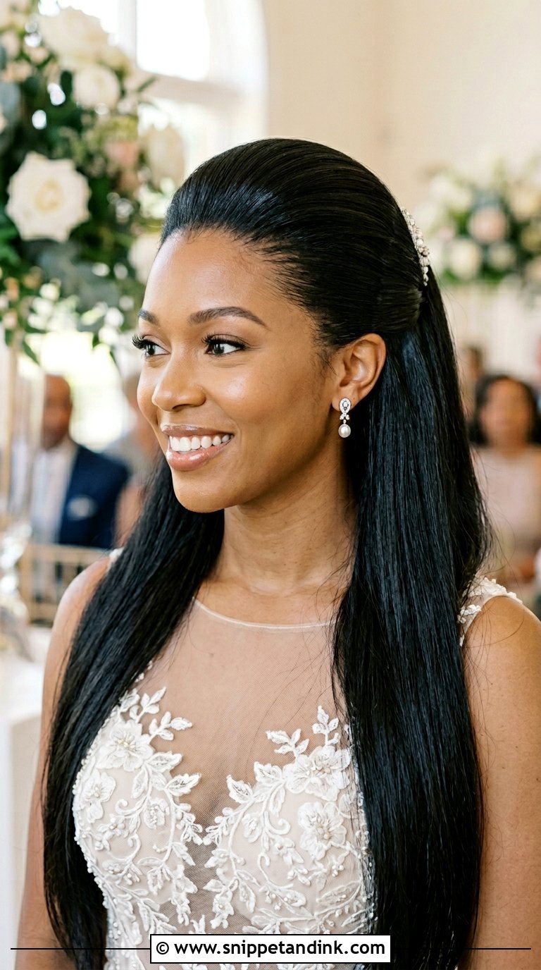 Half Up Sleek Straight With Volume - Snippet and Ink - 20 Black Half-Up Half-Down Wedding Hair Ideas