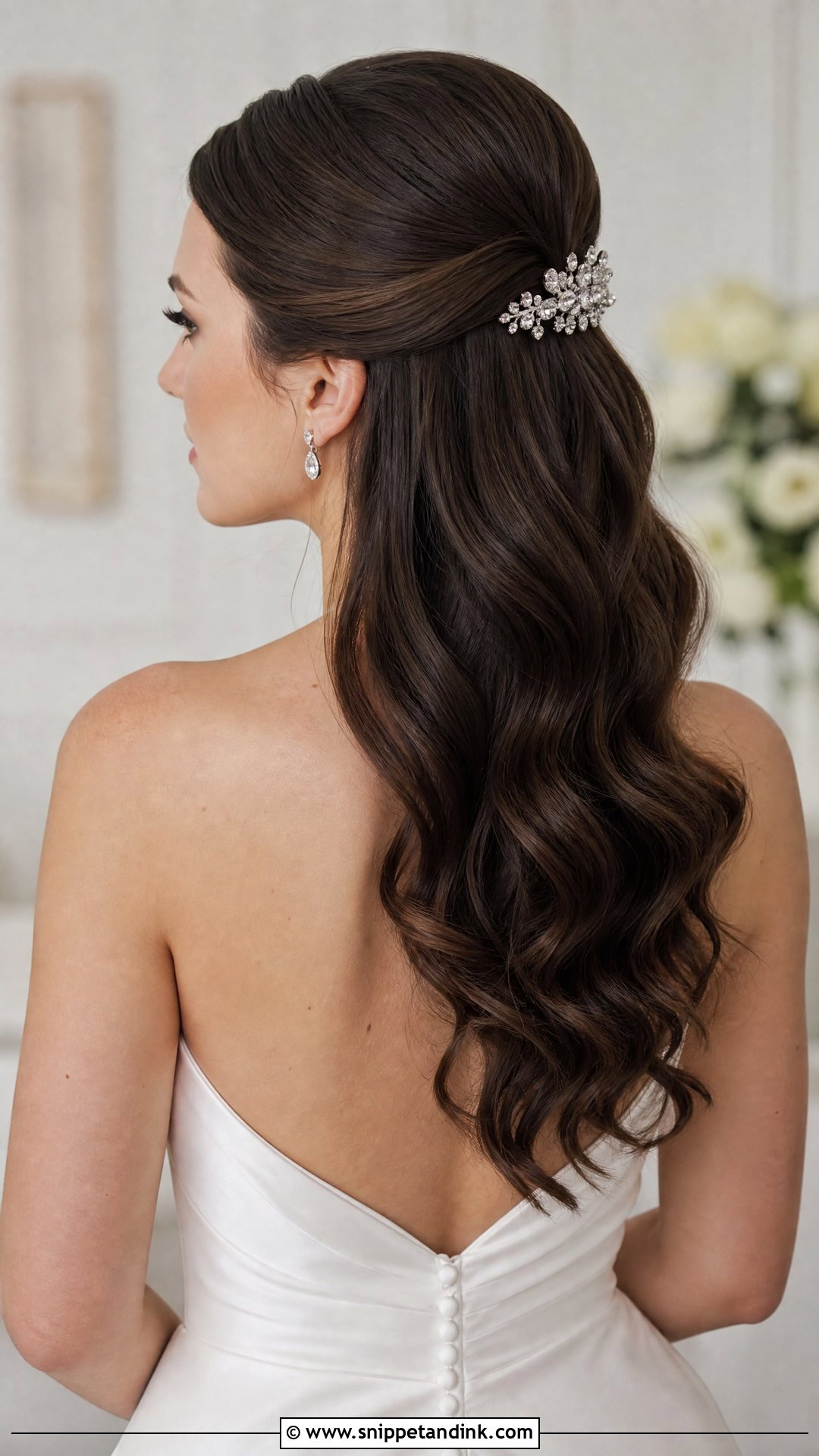 Half Up Sleek Top With Waves Wedding Hairstyle - Snippet and Ink - 20 Half Updo Wedding Ideas