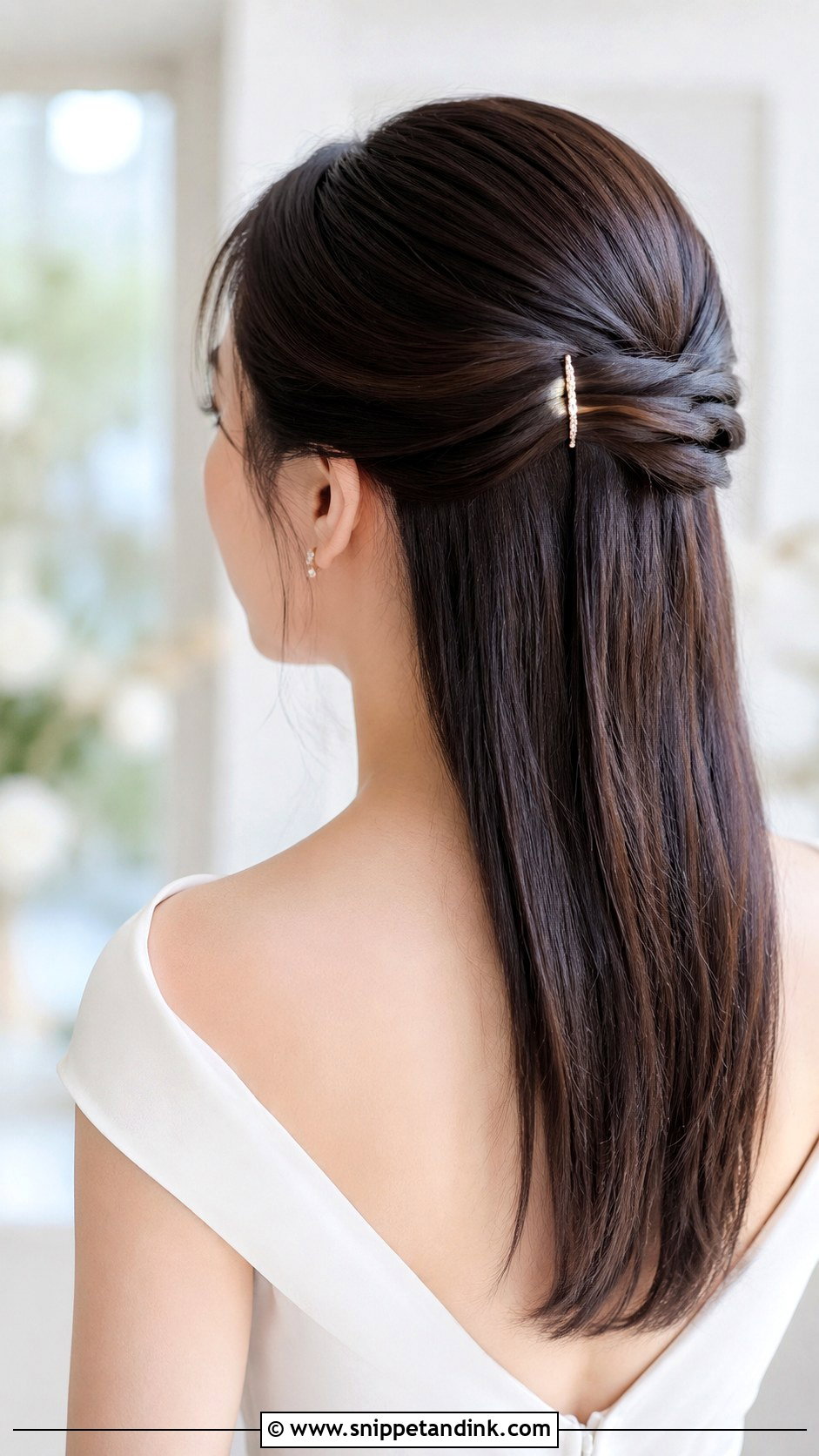 Half Up Sleek Twist Wedding Hair - Snippet and Ink - 25 Romantic Half-Up Wedding Hair Ideas