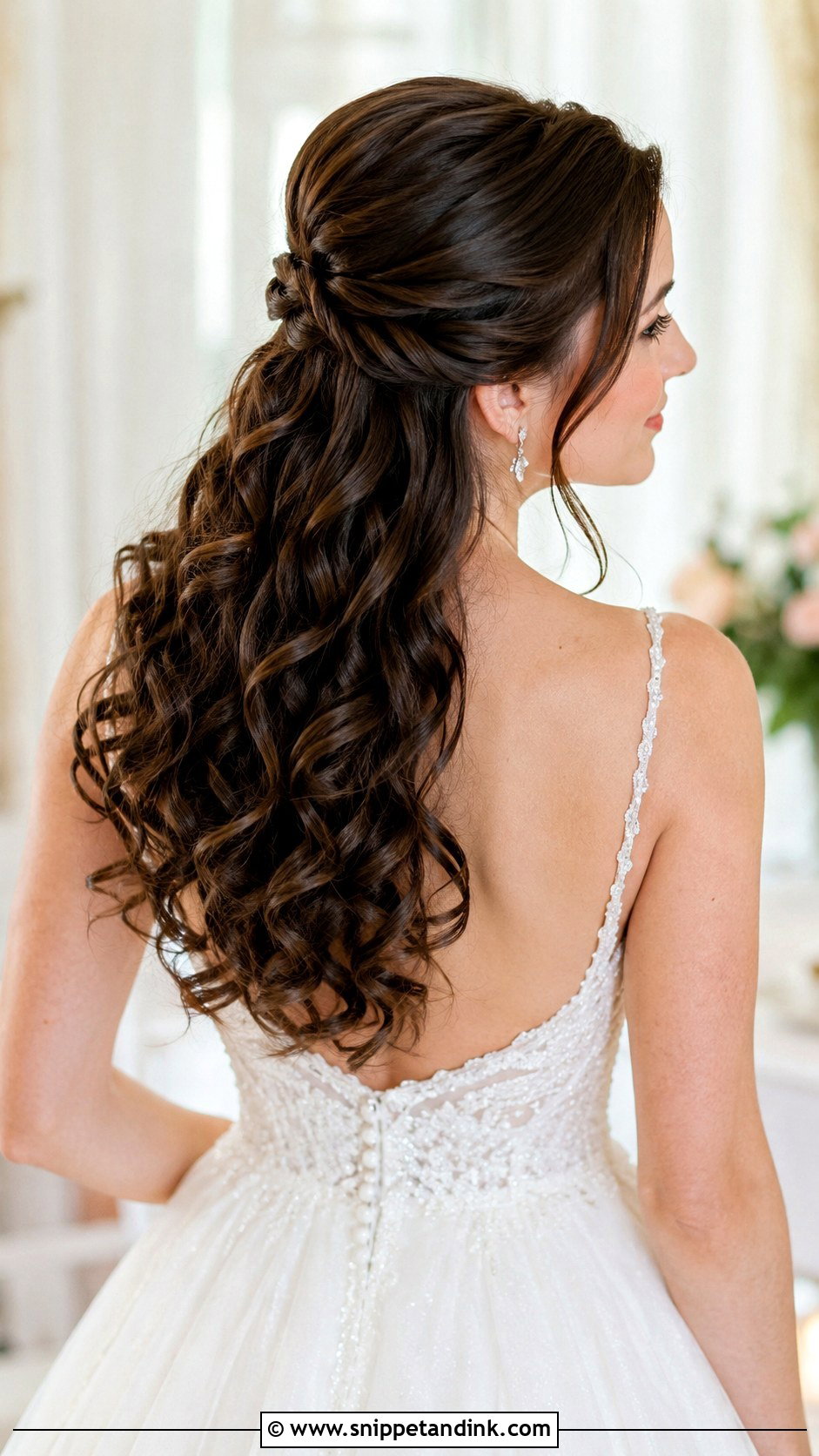 Half Up Sleek Twist With Long Curls - Snippet and Ink - 25 Long Half-Up Half-Down Wedding Hair Ideas
