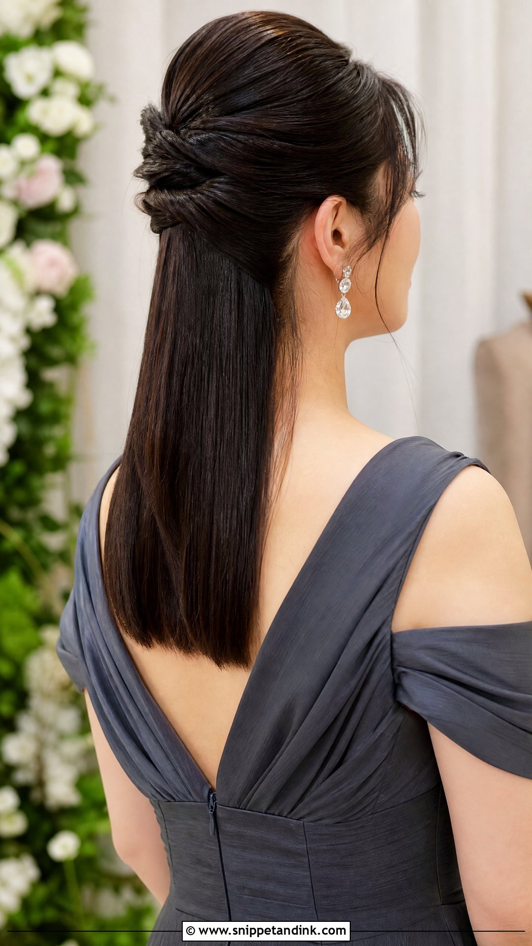 Half Up Sleek Twist With Straight Ends - Snippet and Ink - 20 Half-Up Mother of Bride Hairstyles