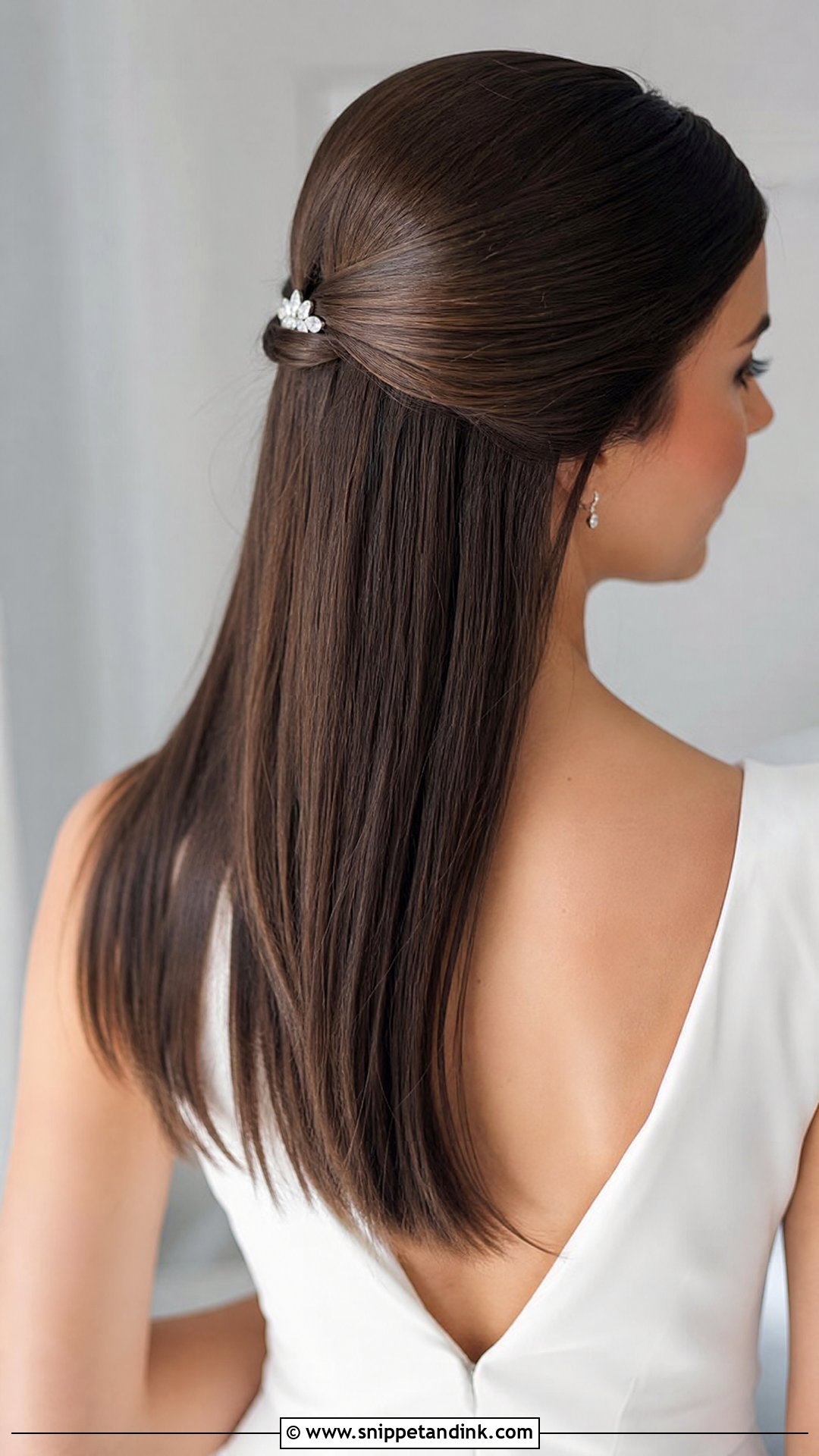 Half Up Sleek Wedding Hairstyle - Snippet and Ink - 20 Half-Up Wedding Hairstyle Ideas