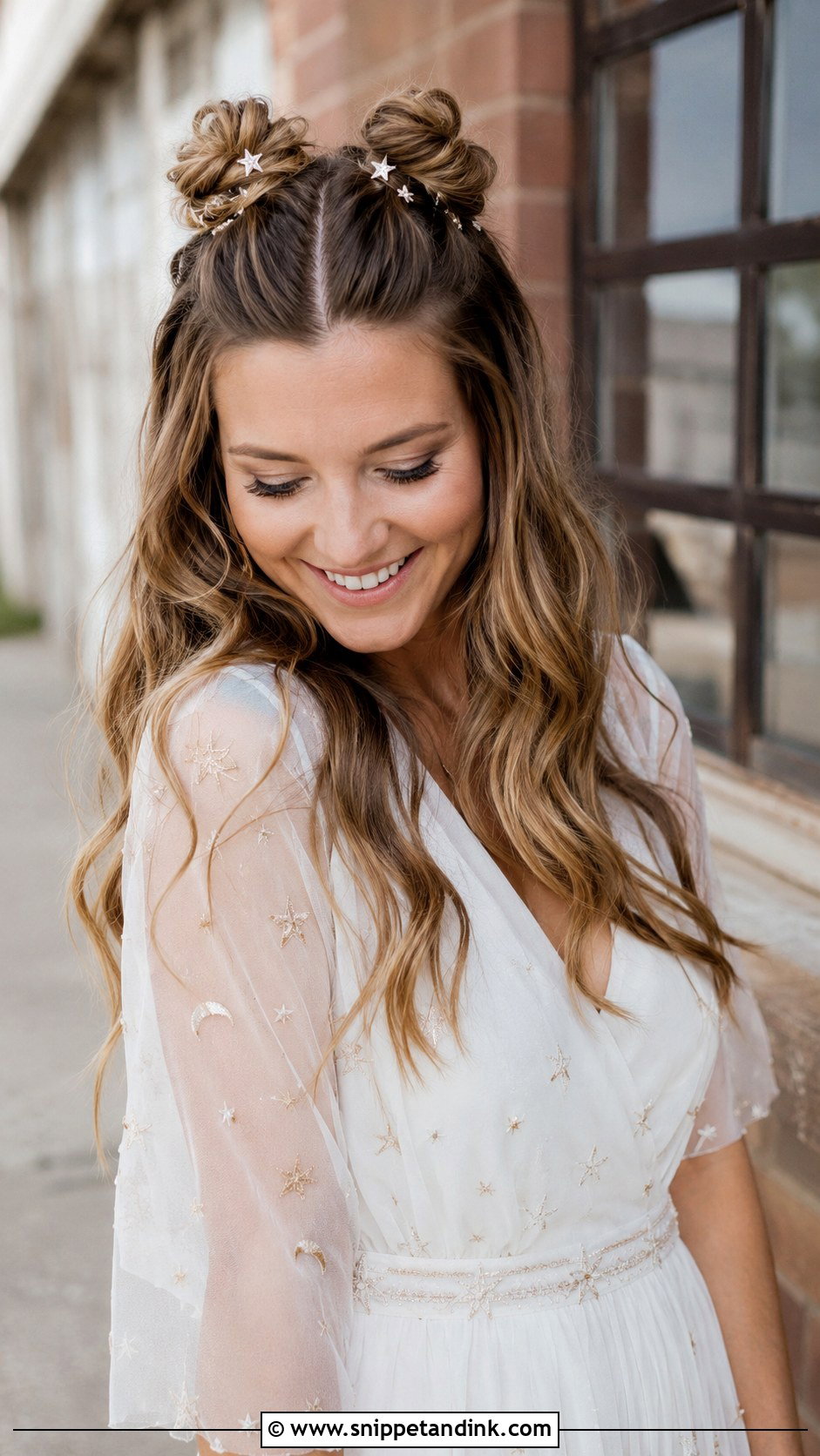 Half Up Space Buns - Snippet and Ink - 25 Half-Up Wedding Guest Hairstyles