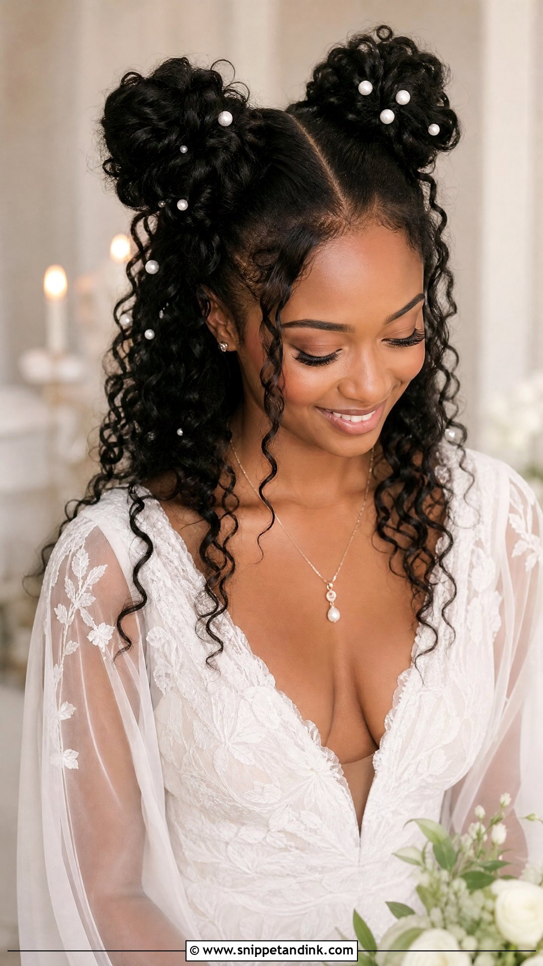 Half Up Space Buns With Curls - Snippet and Ink - 20 Black Half-Up Half-Down Wedding Hair Ideas