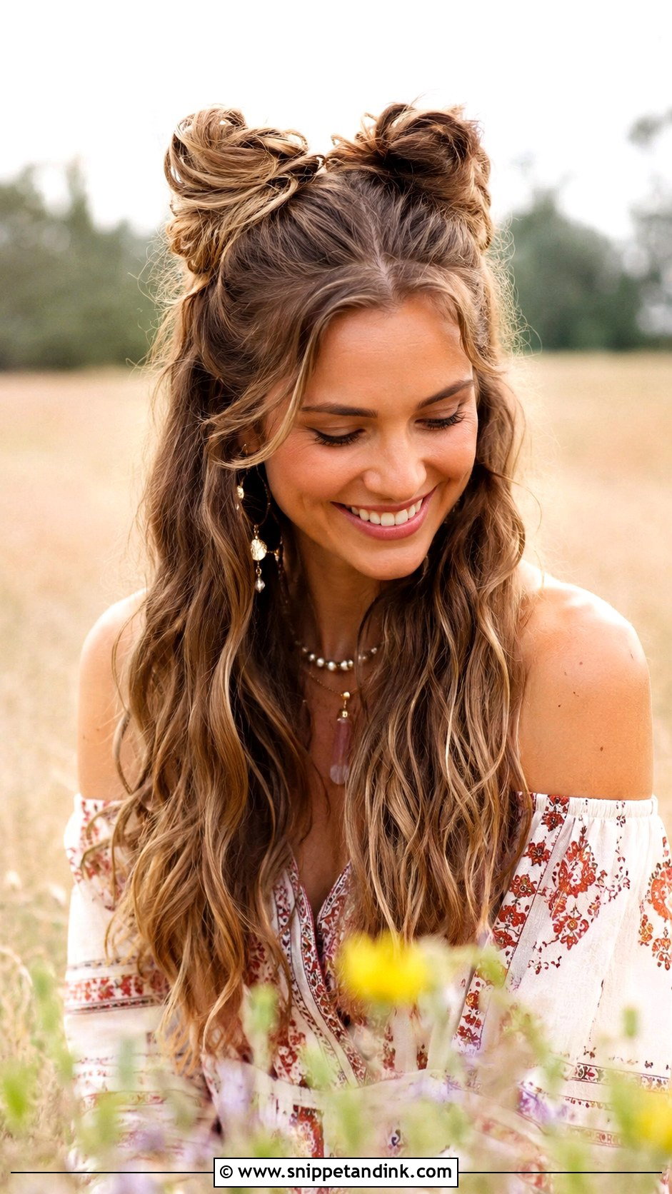 Half Up Space Buns - Snippet and Ink - 20 Easy Half-Up Wedding Guest Hairstyles