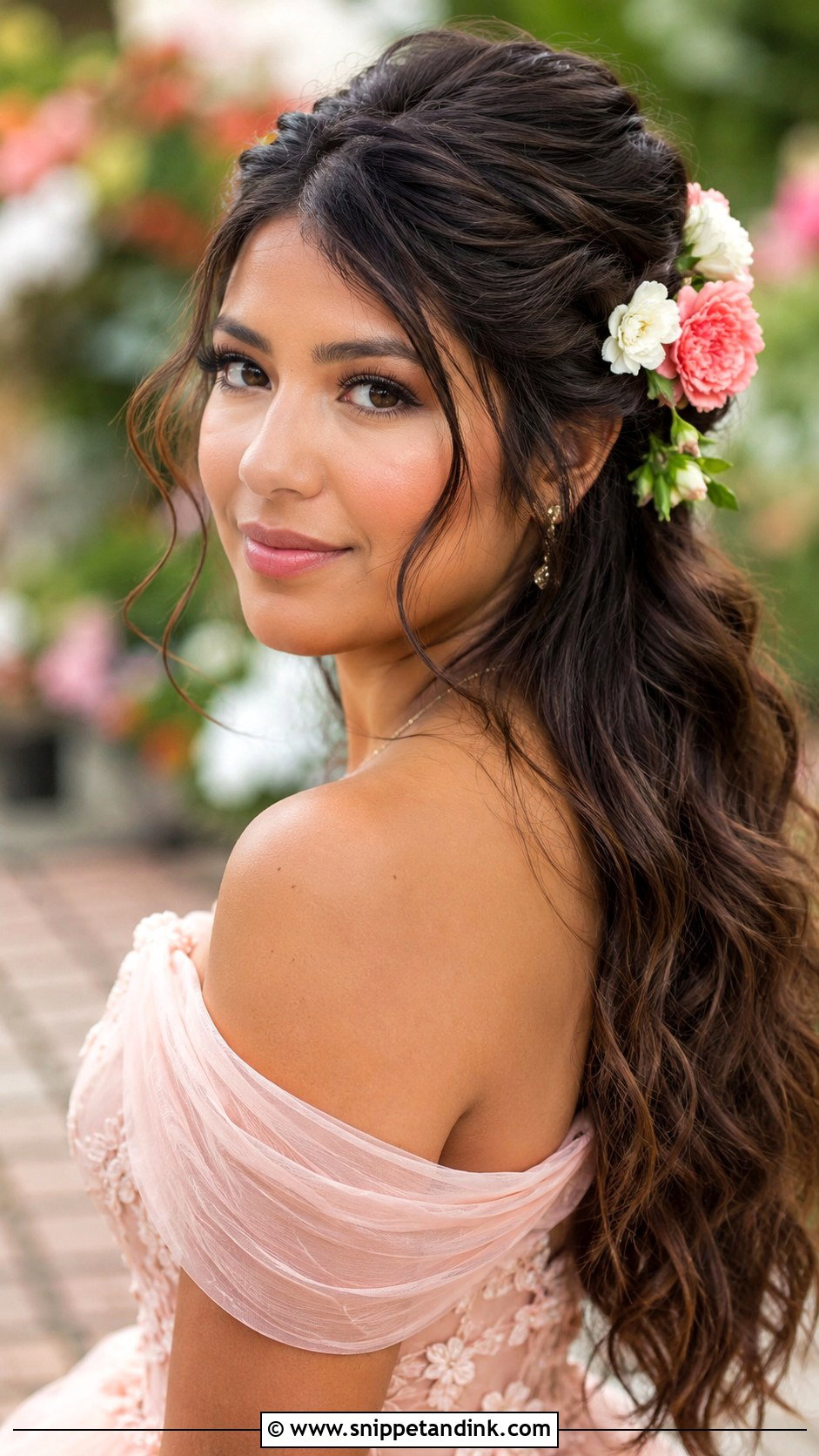 Half Up Style With Carnations - Snippet and Ink - 25 Bridal Hair Flowers