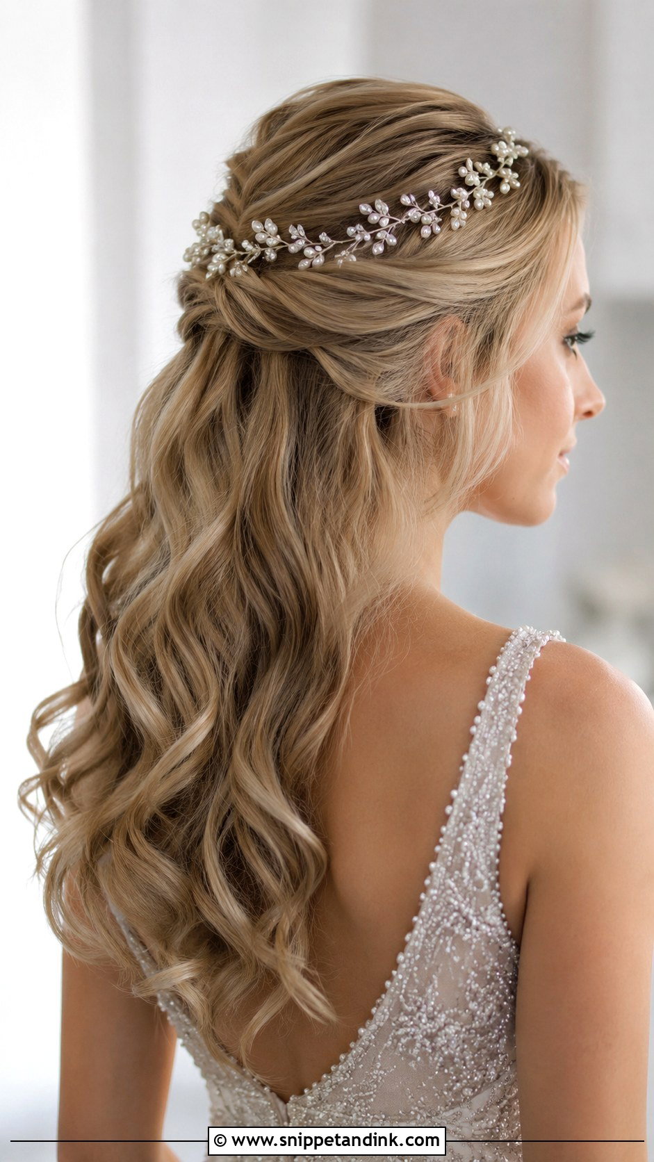 Half Up Style With Hair Vine - Snippet and Ink - 25 Half-Up Long Hair Wedding Styles