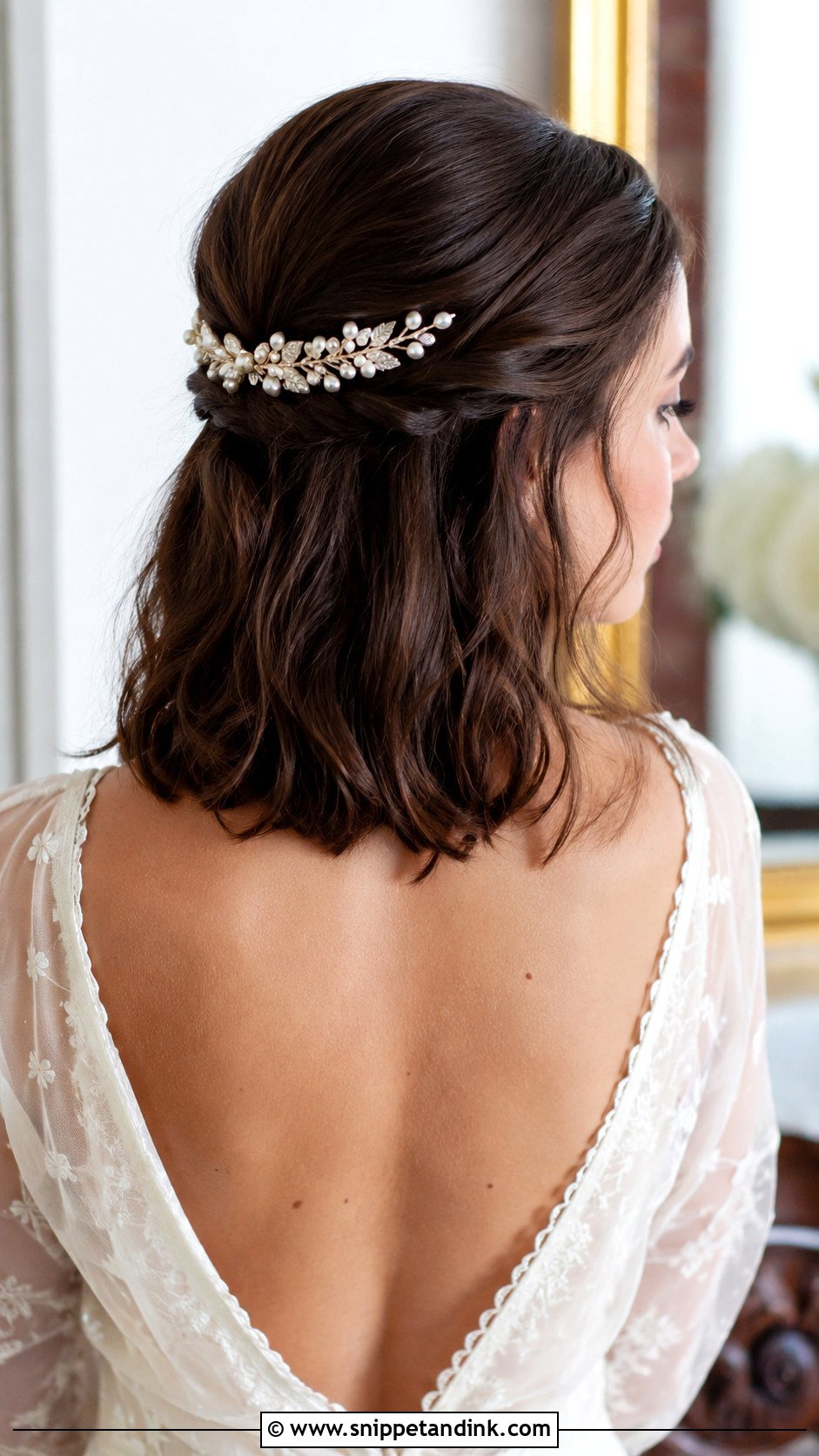 Half Up Style with Decorative Comb - Snippet and Ink - 25 Half-Up Short Hair Wedding Ideas
