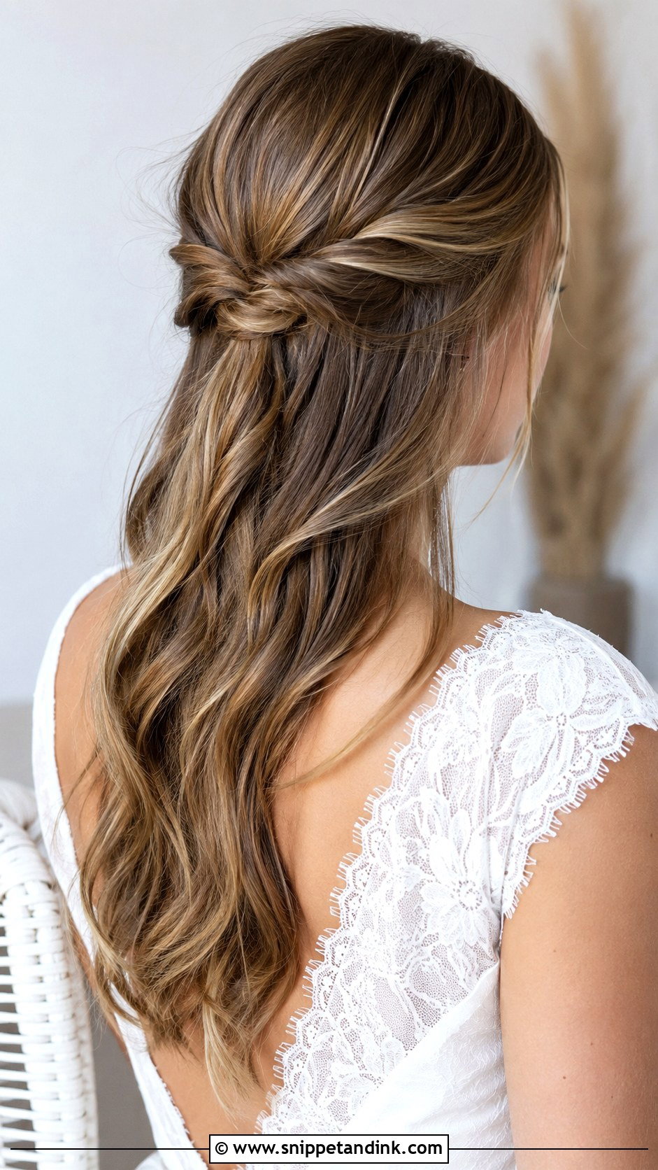 Half Up Style with Knotted Detail - Snippet and Ink - 25 Half-Up Short Hair Wedding Ideas