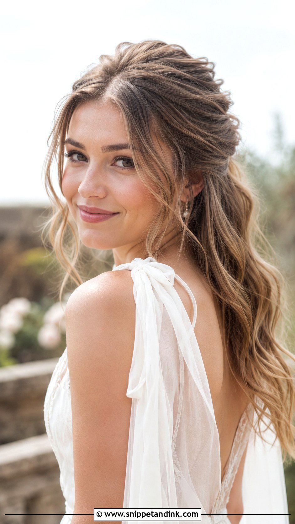 Half Up Style with Loose Tendrils - Snippet and Ink - 25 Half-Up Short Hair Wedding Ideas