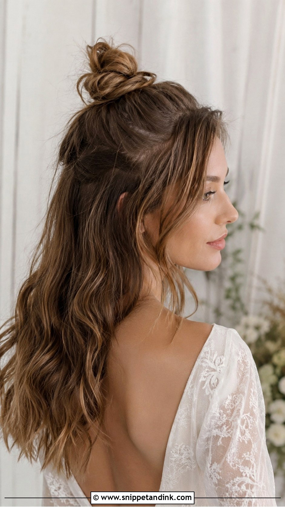 Half Up Top Knot - Snippet and Ink - 20 Hair Styles for Medium Hair Wedding