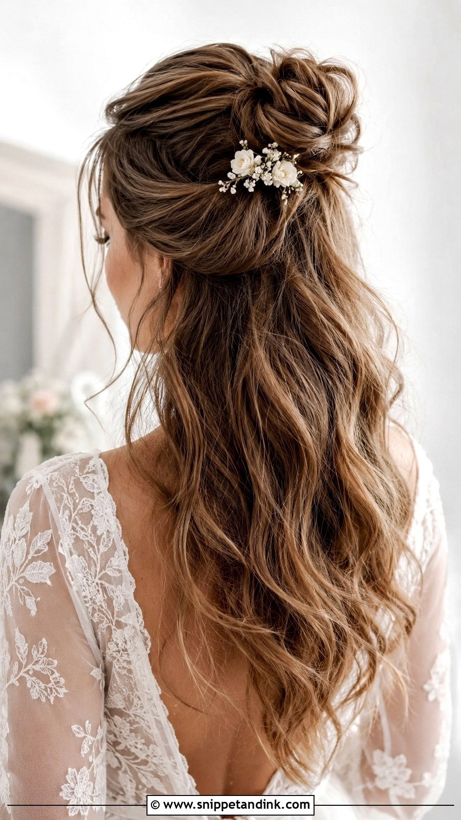 Half Up Top Knot - Snippet and Ink - 25 Medium Length Wedding Hairstyles