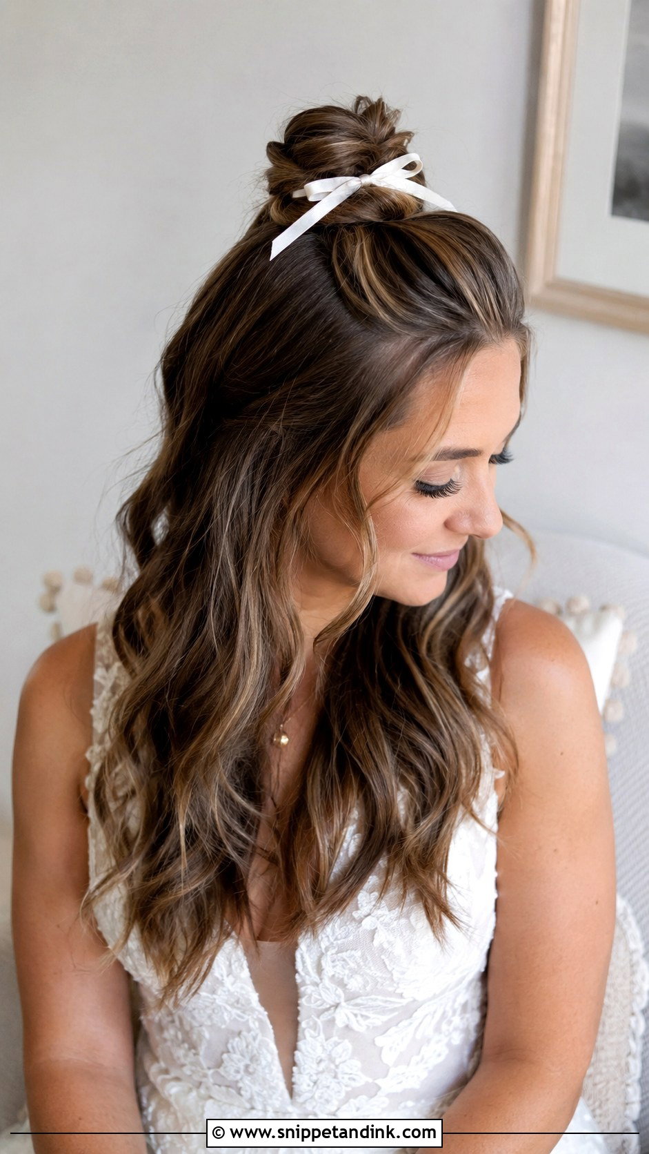 Half Up Top Knot - Snippet and Ink - 25 Shoulder Length Bridal Hair Ideas