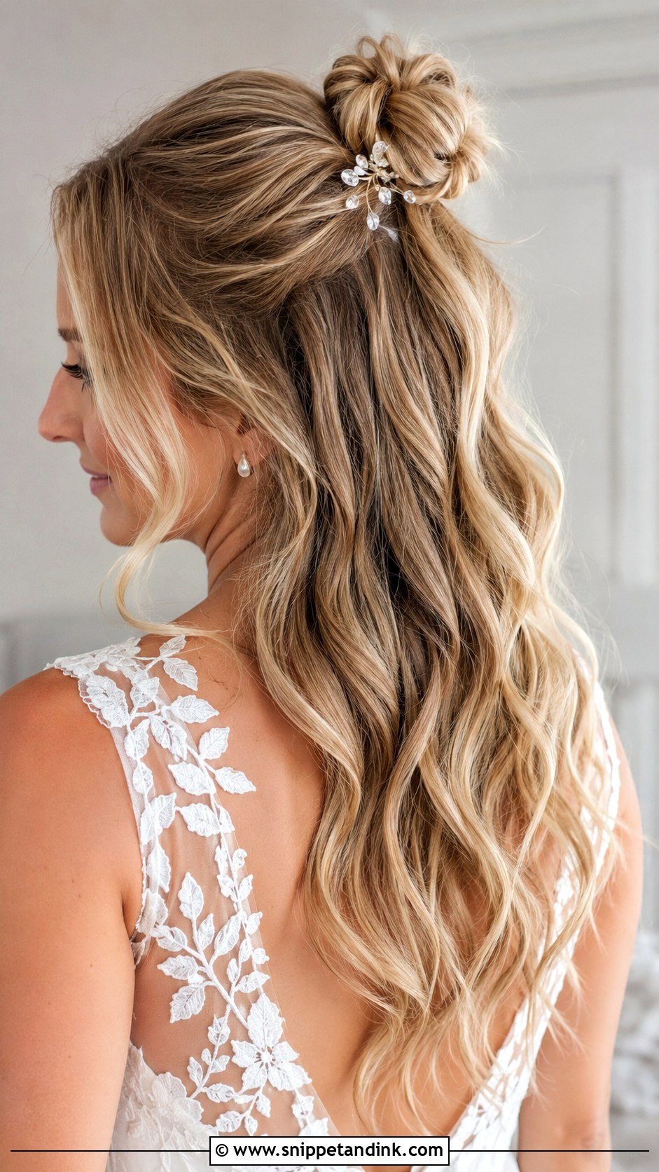 Half Up Top Knot - Snippet and Ink - 25 Shoulder Length Wedding Hairstyles
