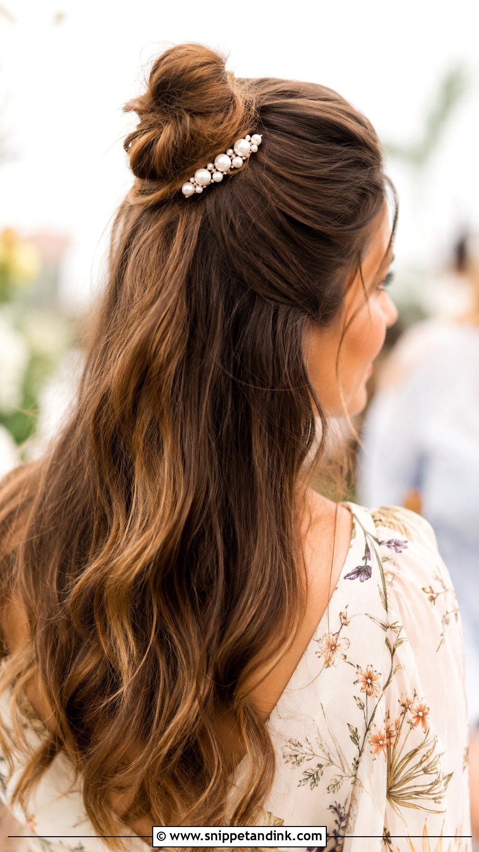 Half Up Top Knot - Snippet and Ink - 25 Wedding Guest Hair Inspo Ideas