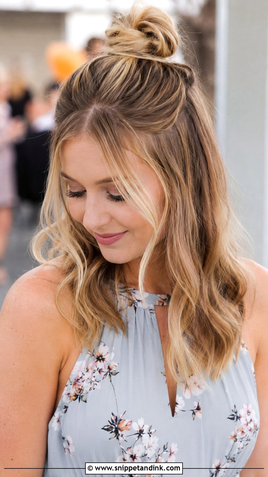 Half Up Top Knot - Snippet and Ink - 30 Medium Wedding Guest Hairstyles