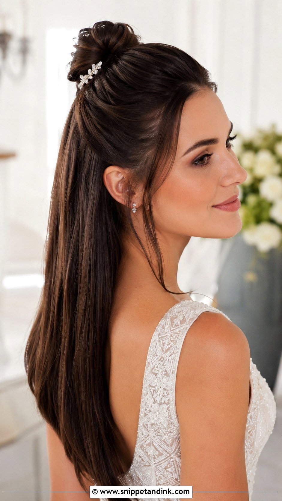 Half Up Top Knot - Snippet and Ink - 30 Straight Hair Hairstyles for Wedding
