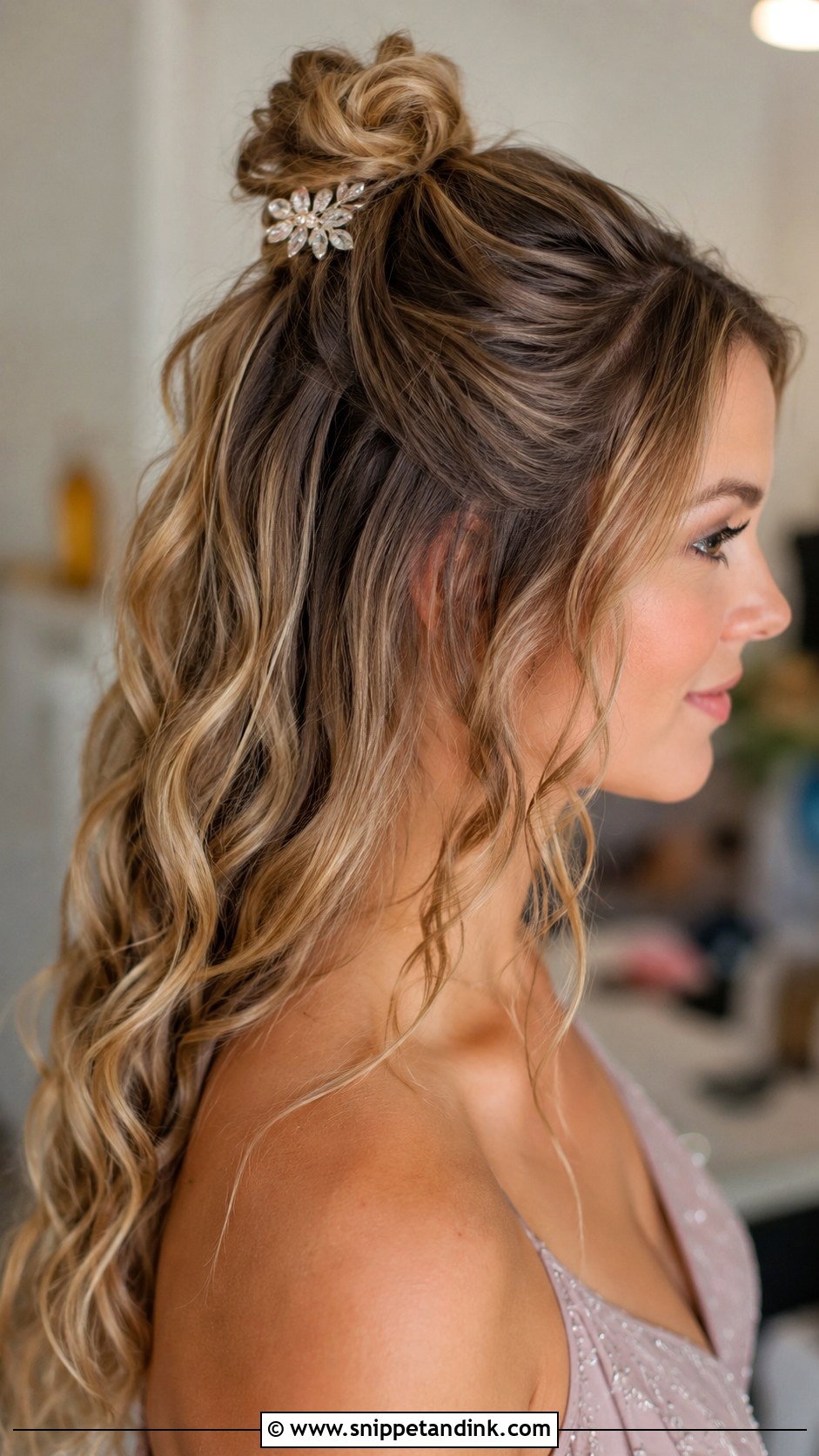 Half Up Top Knot - Snippet and Ink - 30 Wedding Guest Hairstyles for Long Hair