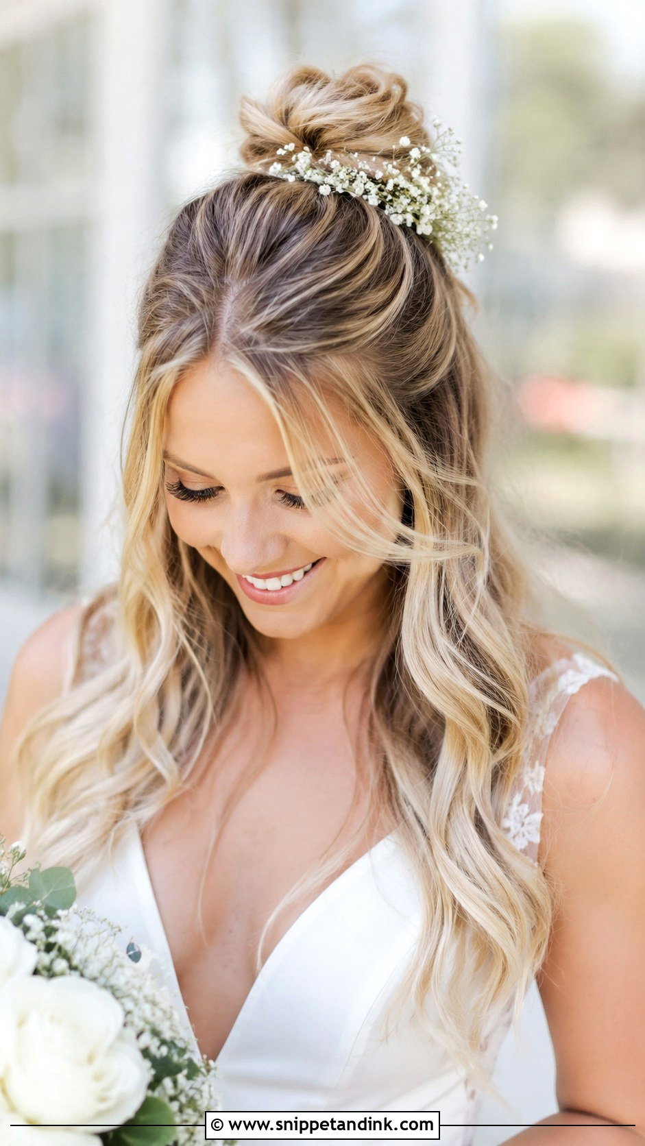 Half Up Top Knot - Snippet and Ink - 30 Wedding Hairstyles for Medium Hair