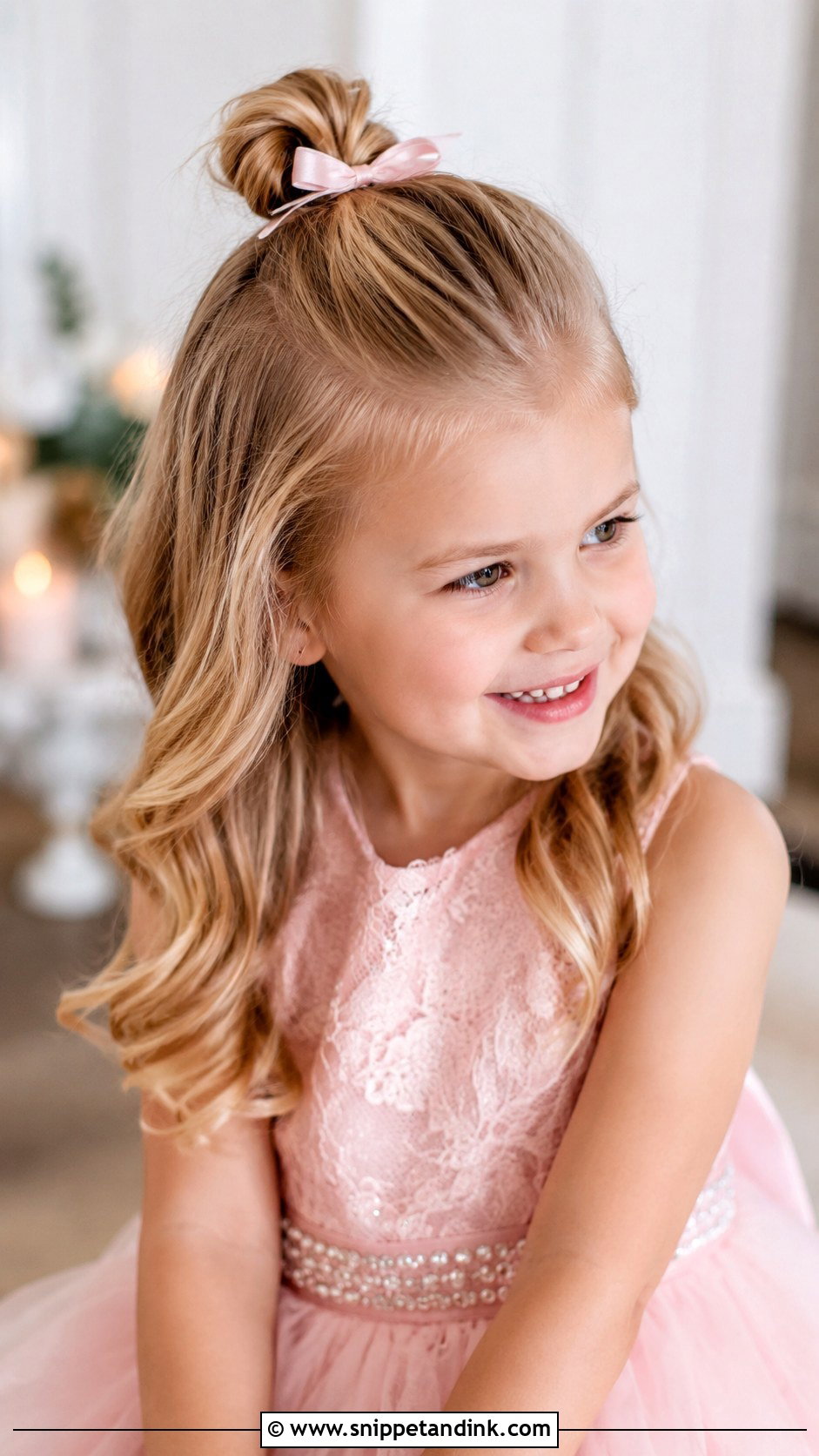 Half Up Top Knot Hairstyle - Snippet and Ink - 25 Kids Girls Wedding Hairstyles