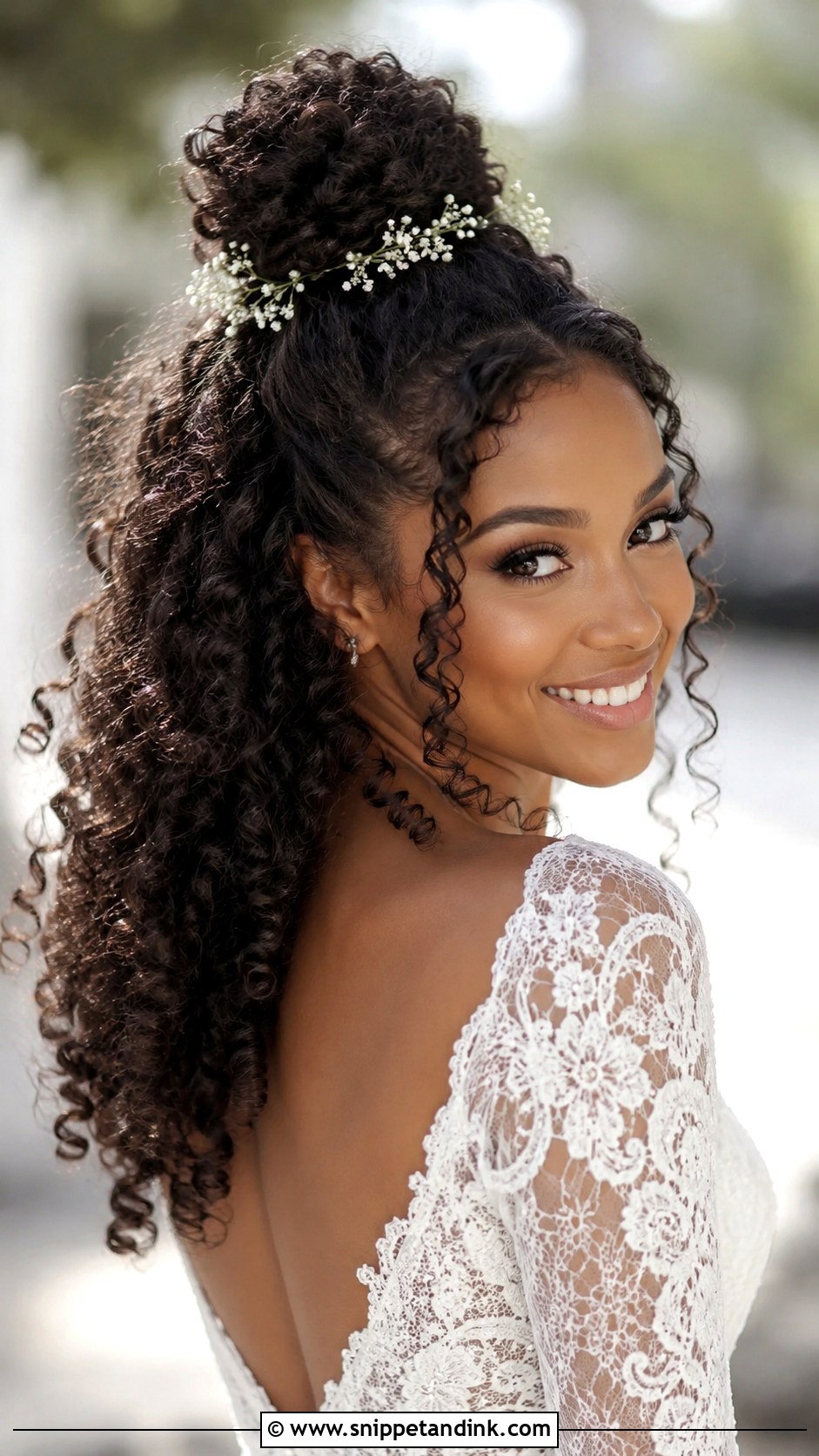 Half Up Top Knot With Curls - Snippet and Ink - 25 Wedding Hairstyles for Black Women