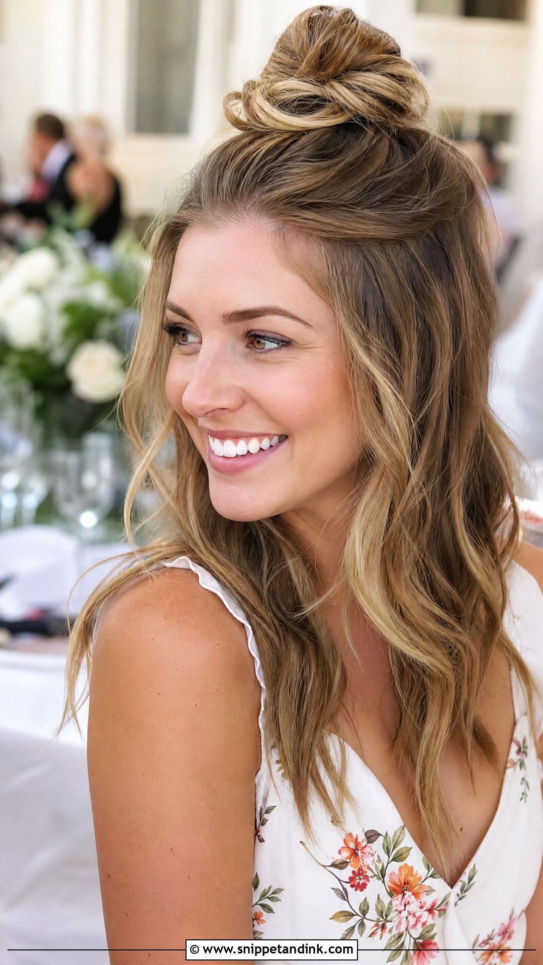 Half Up Top Knot With Waves - Snippet and Ink - 20 Party Wedding Hair Styles