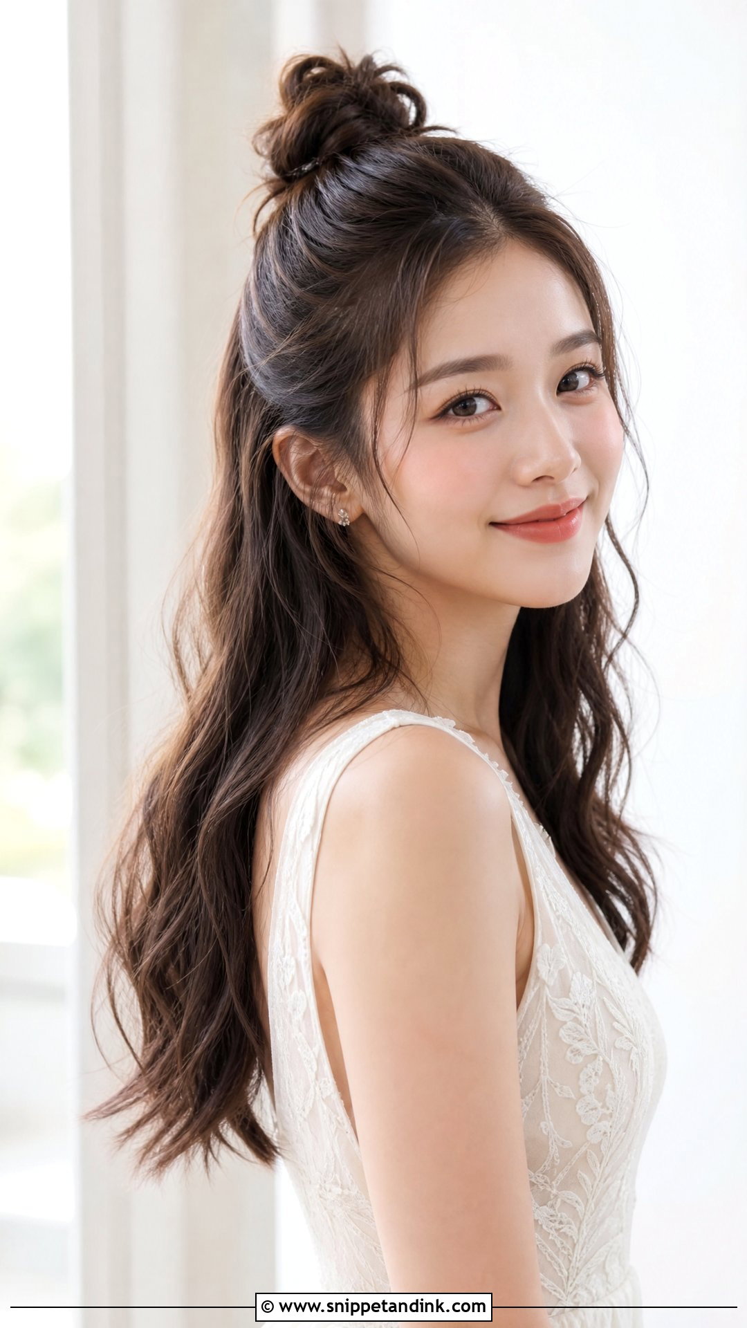 Half Up Top Knot With Waves - Snippet and Ink - 25 Asian Wedding Hair Ideas